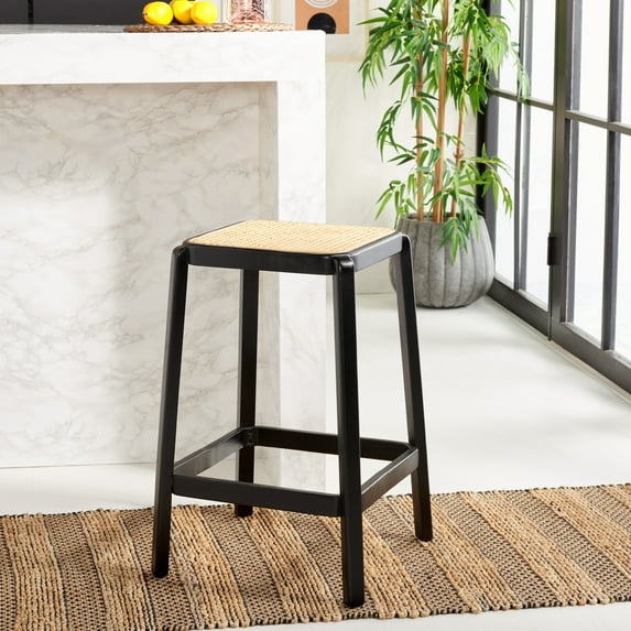 Safavieh Silus Coastal Backless Wood and Beech Stools, Black/Natural