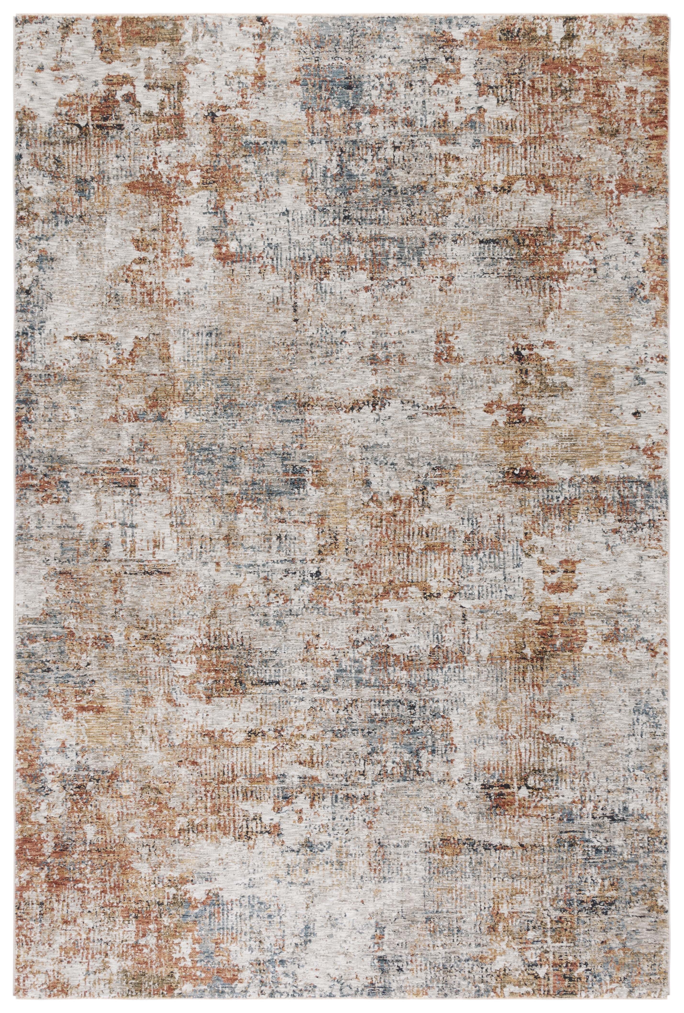 Rust and Blue Hand-Knotted Synthetic Area Rug
