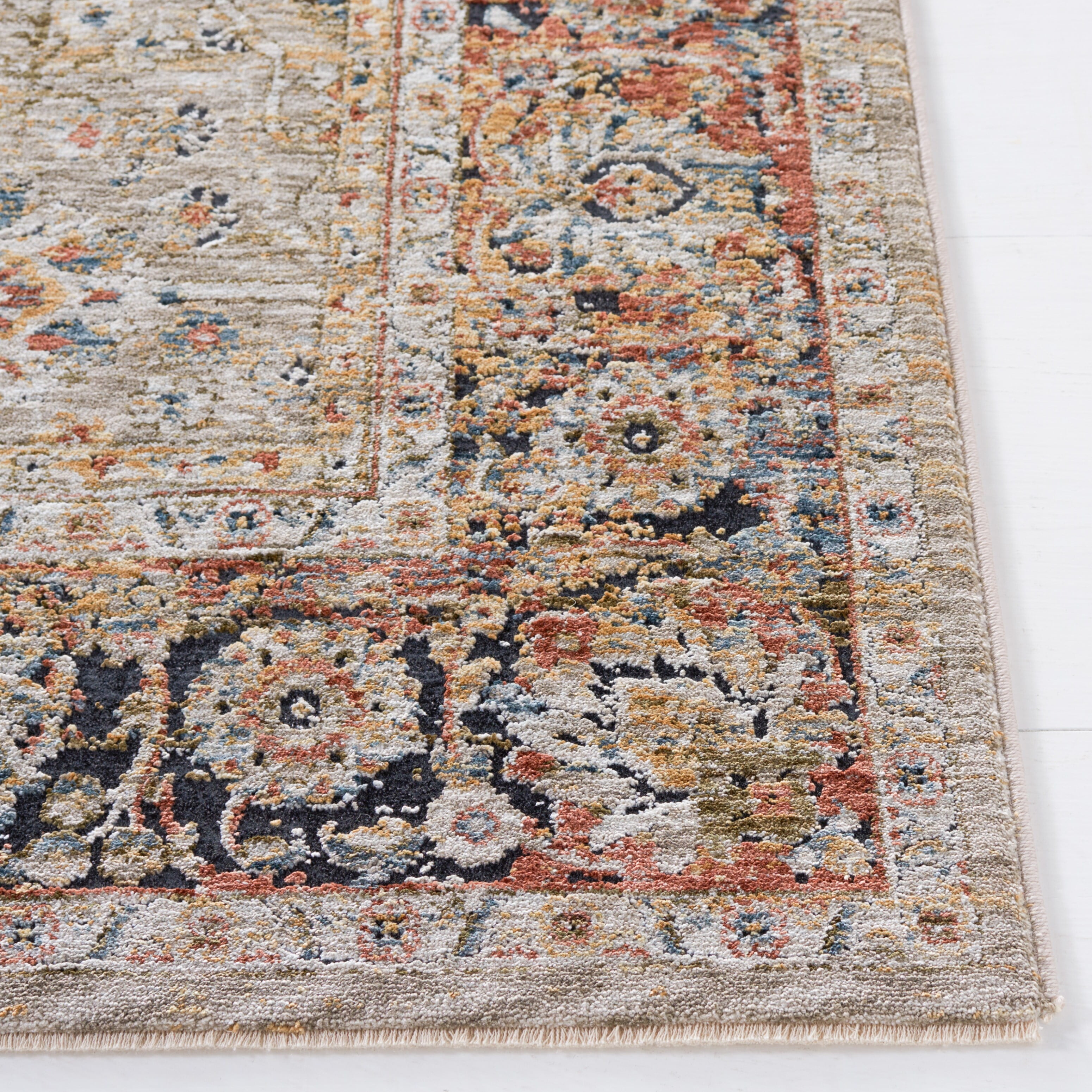 Beige and Rust Synthetic Hand-knotted Area Rug