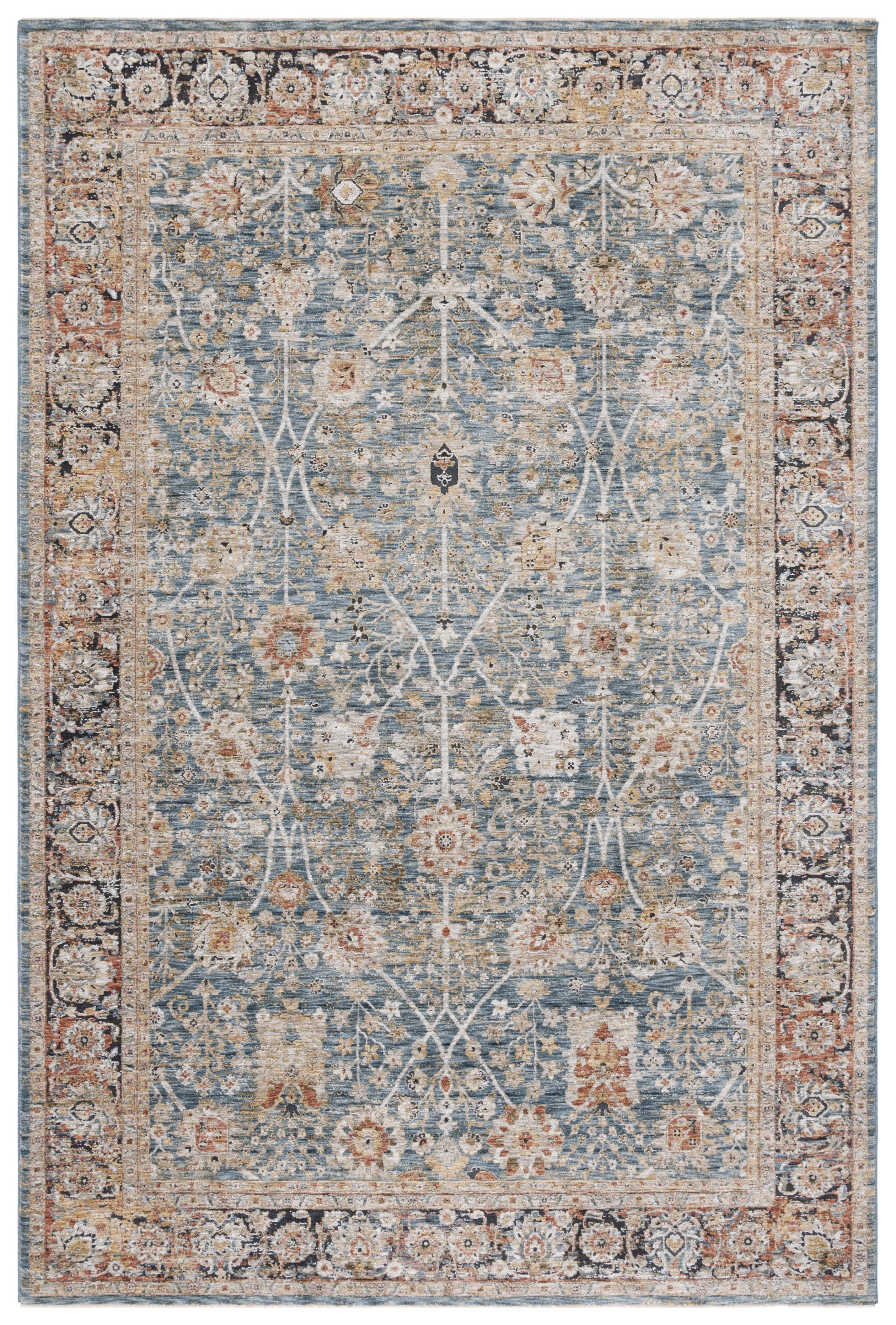 Silverado Blue and Rust Synthetic Area Rug, 5' x 8'