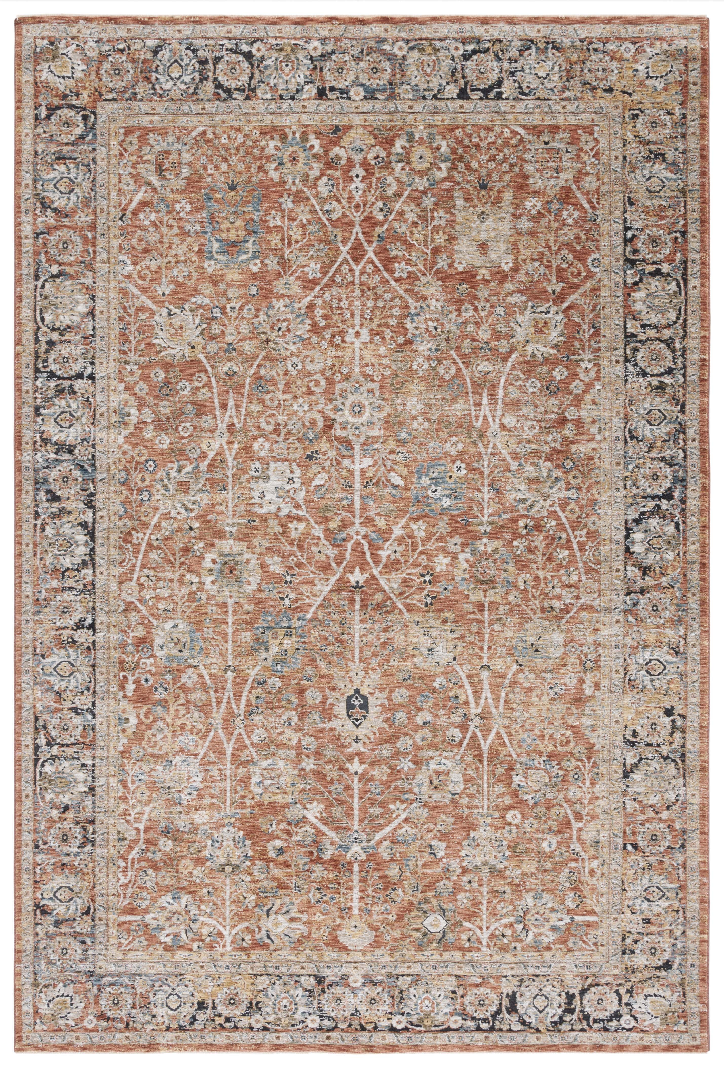 Rust and Blue Hand-Knotted Synthetic Area Rug 5' x 8'