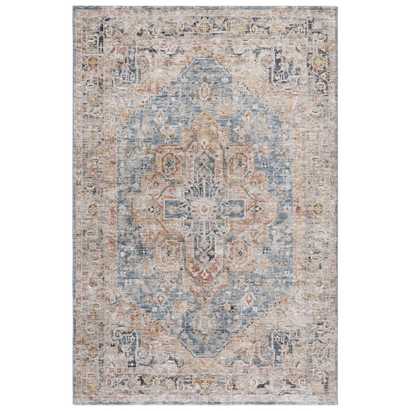 SAFAVIEH Silverado Sebastian Medallion Polyester Area Rug, Blue/Rust, 8' x 10'
