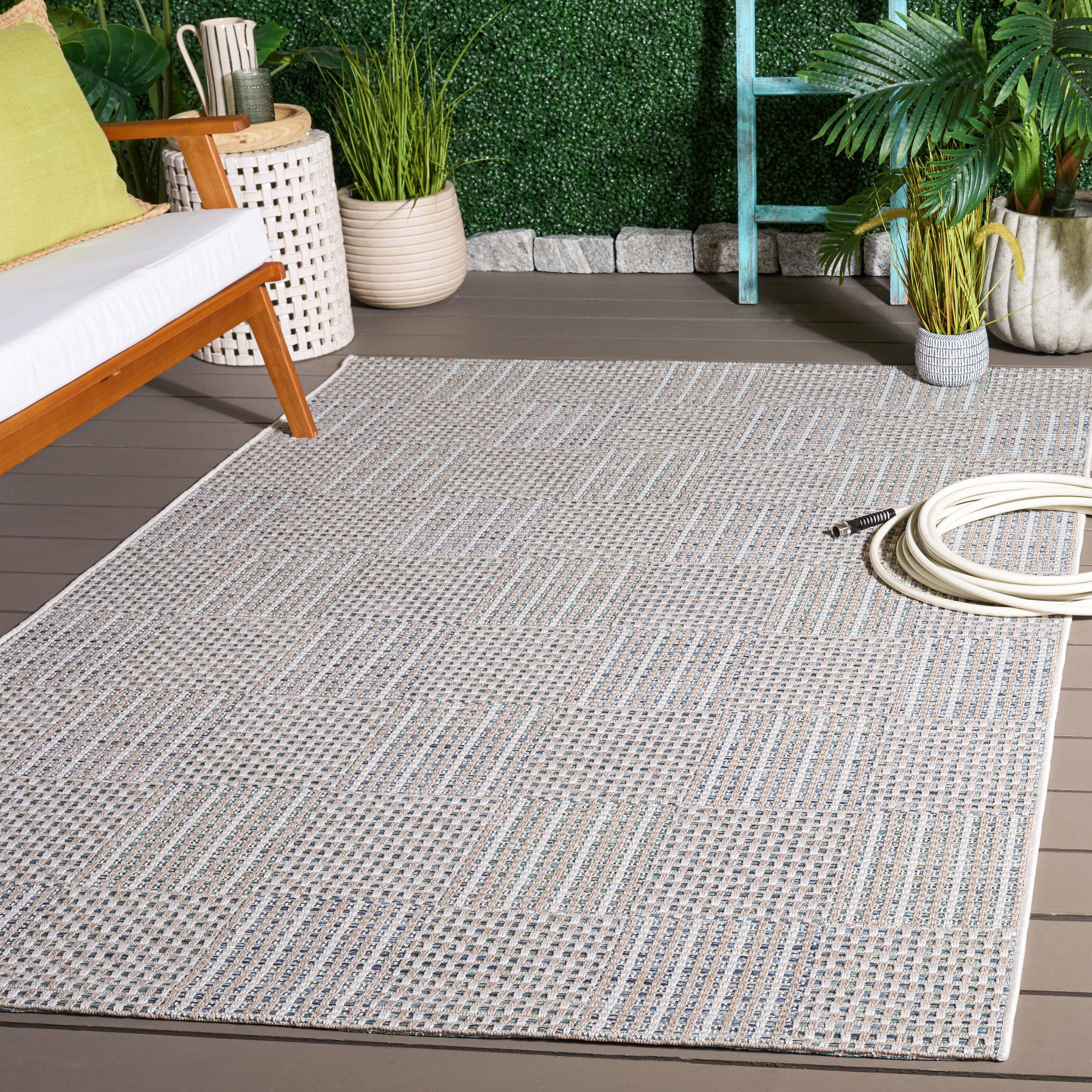 Safavieh Sisal All-Weather Austen Geometric Indoor/Outdoor Area Rug, Aqua/Beige Ivory, 5'3" x 7'6"