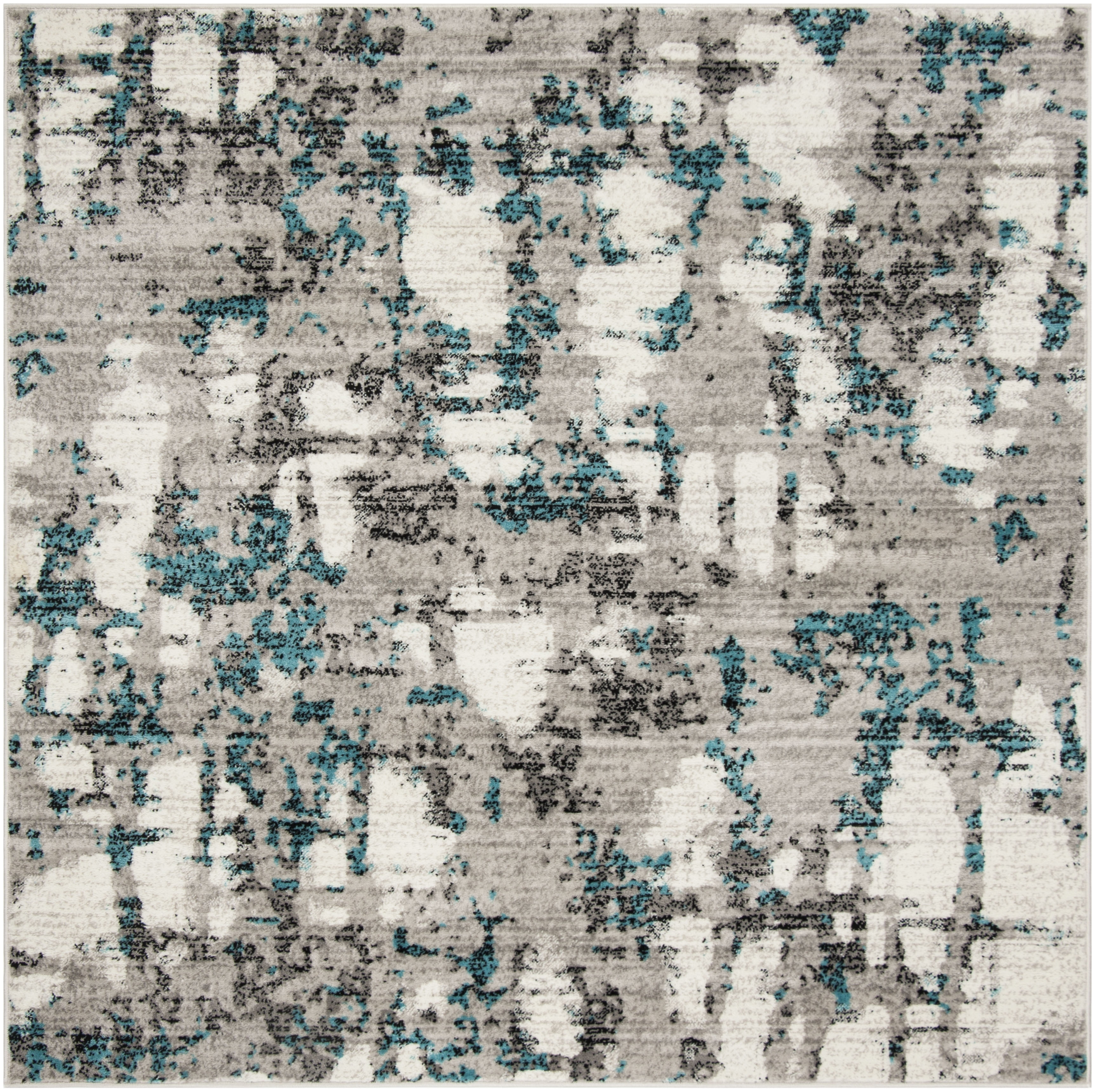Skyler Gray and Blue Synthetic Abstract Square Rug 6'7"