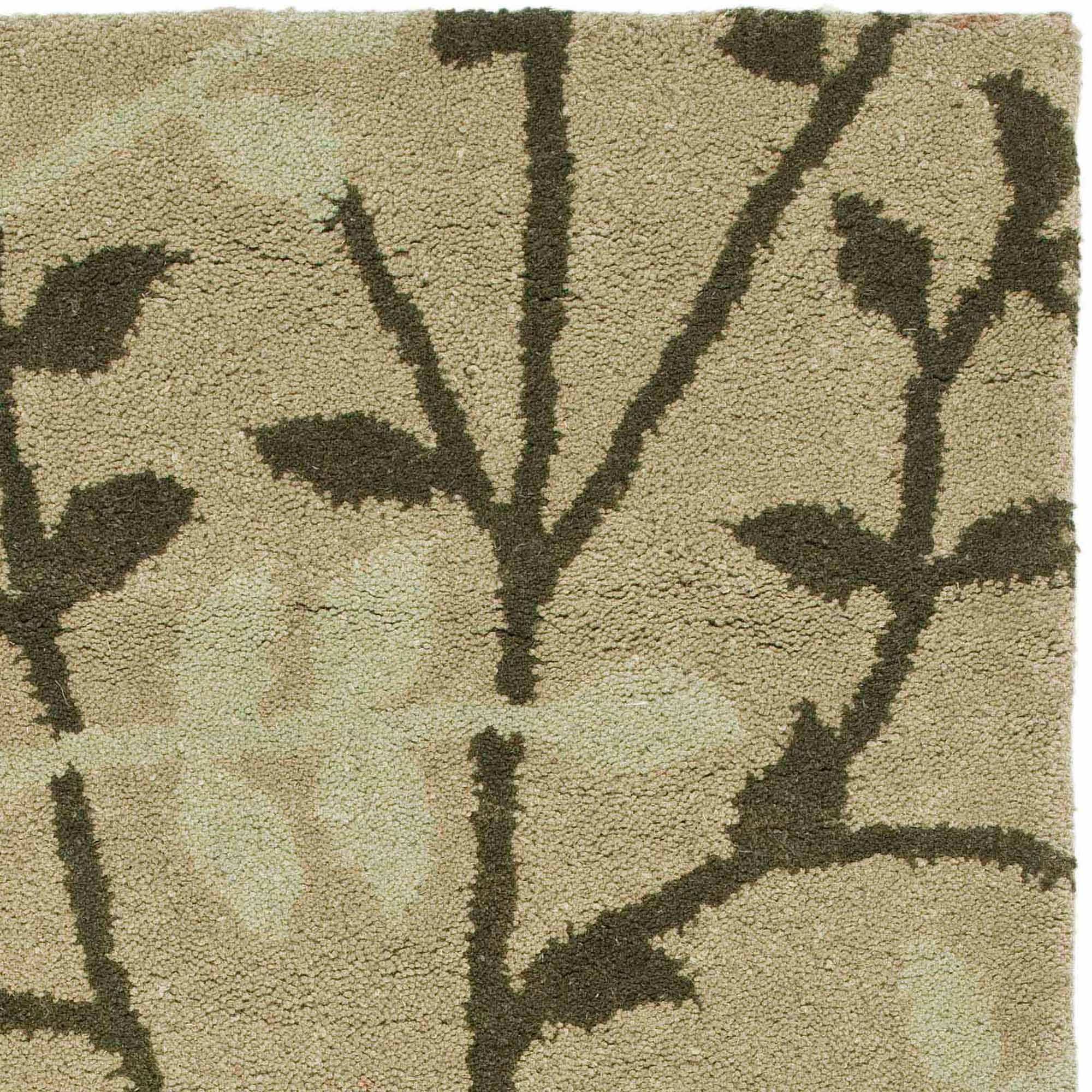 Green Floral Hand-Tufted Wool and Viscose Area Rug, 2' x 3'