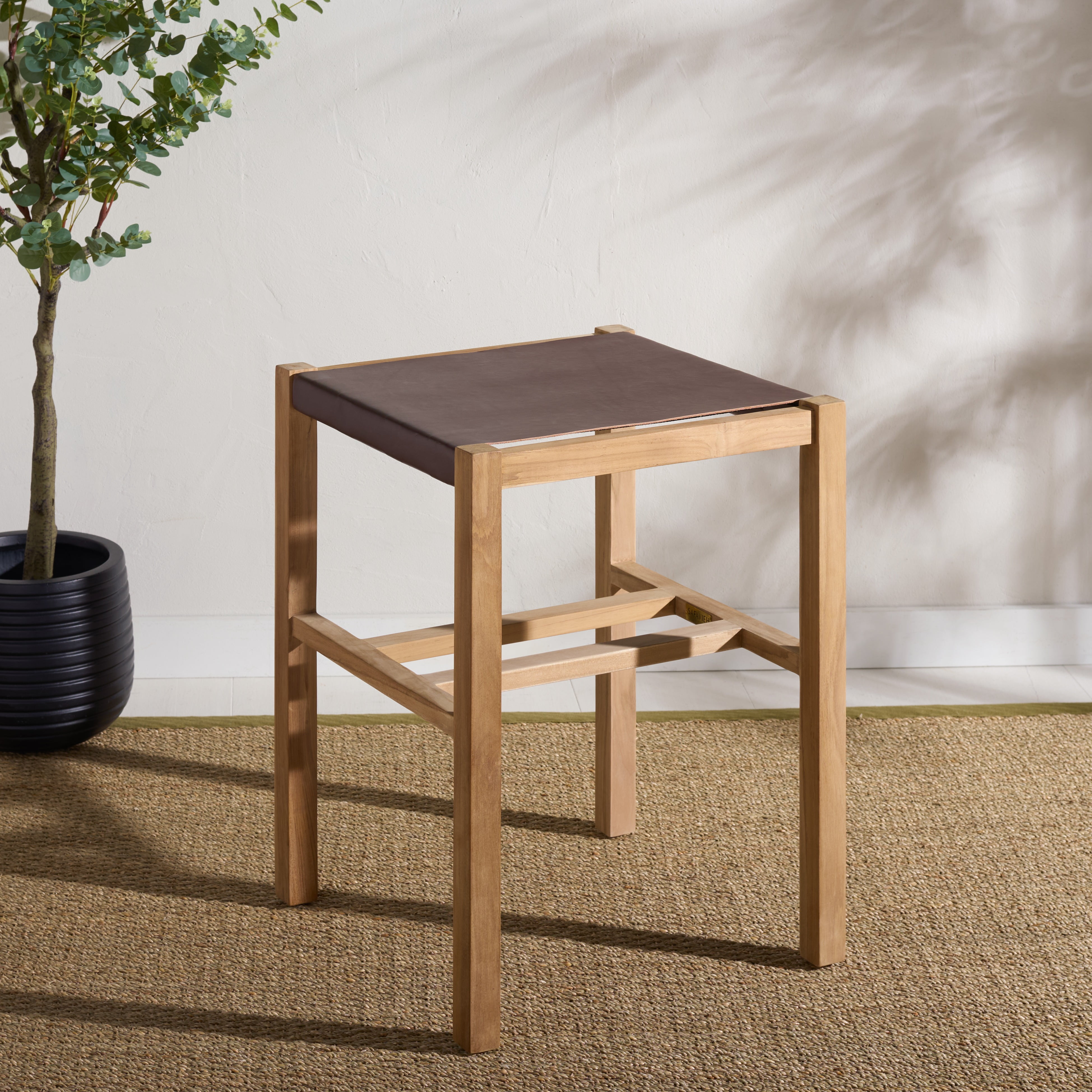 Safavieh Solana Modern Backless Wood and Leather Stools, Cognac/Natural -  Walmart.com