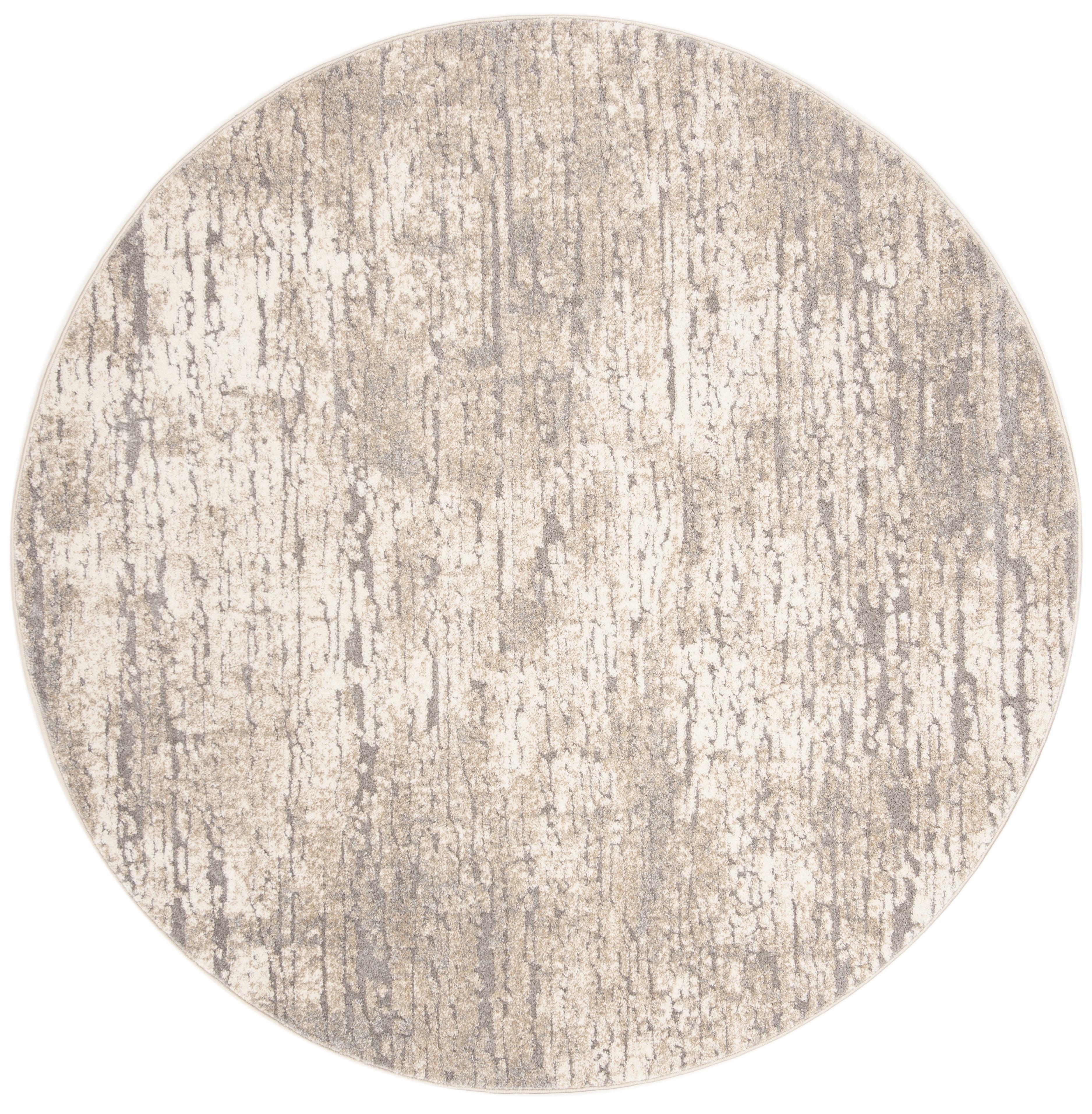 Ivory Abstract Hand-knotted Round Synthetic Rug 6'7"