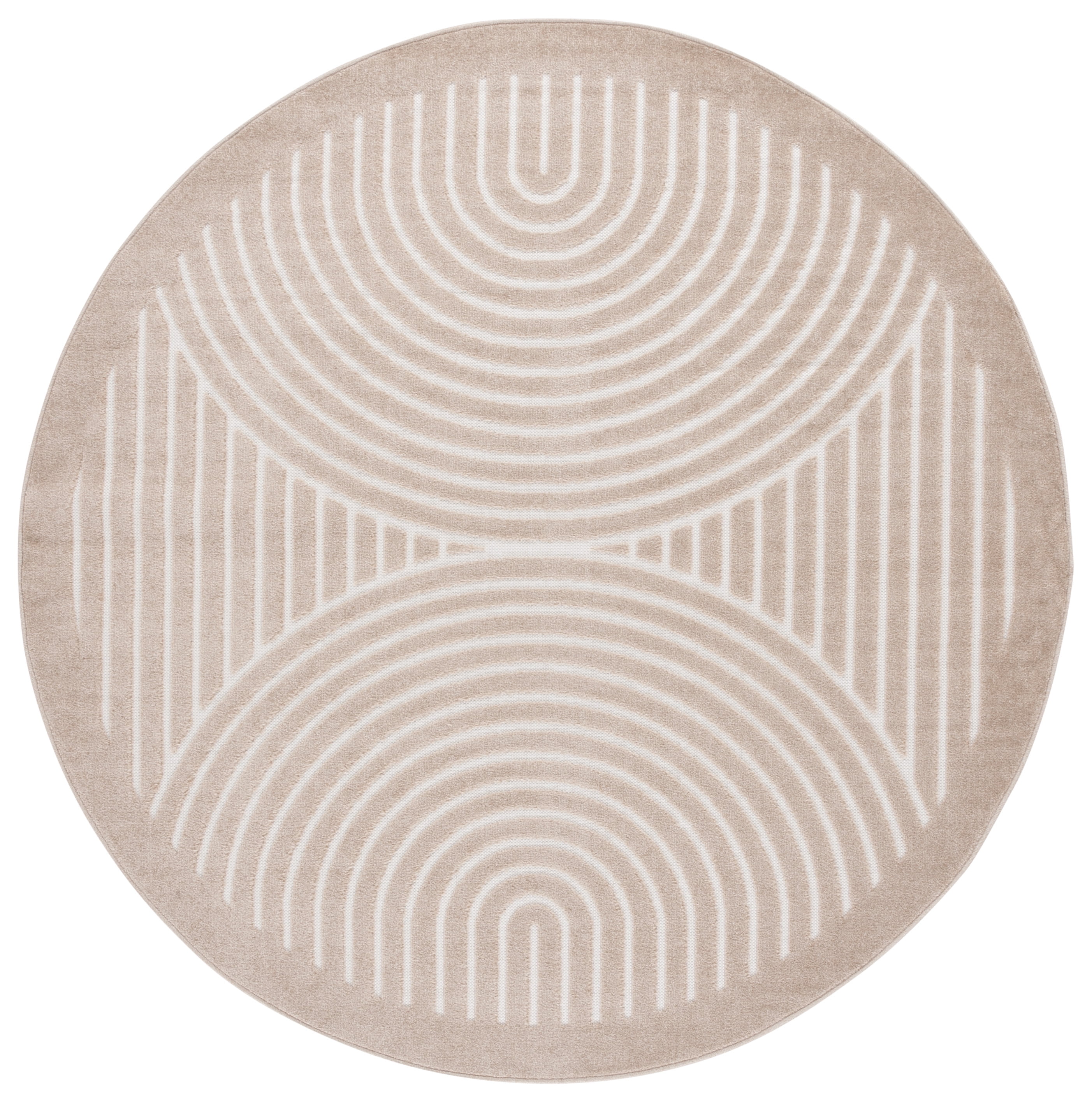 SAFAVIEH Stella Cameron Geometric Indoor/Outdoor Area Rug, Beige/Ivory, 6'7" x 6'7" Round