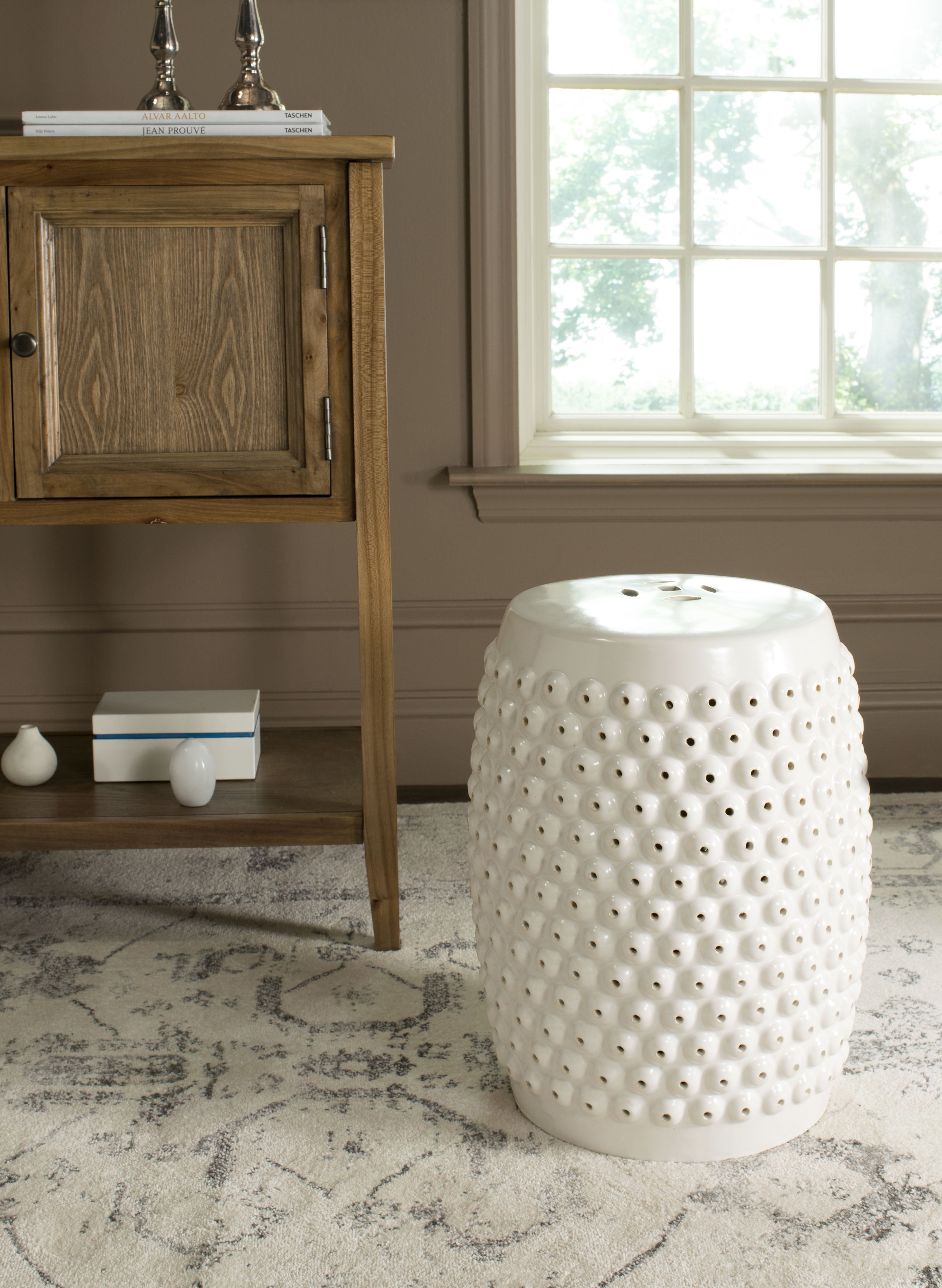 Safavieh Stella Nail Head Indoor/Outdoor Patio Stool, Cream