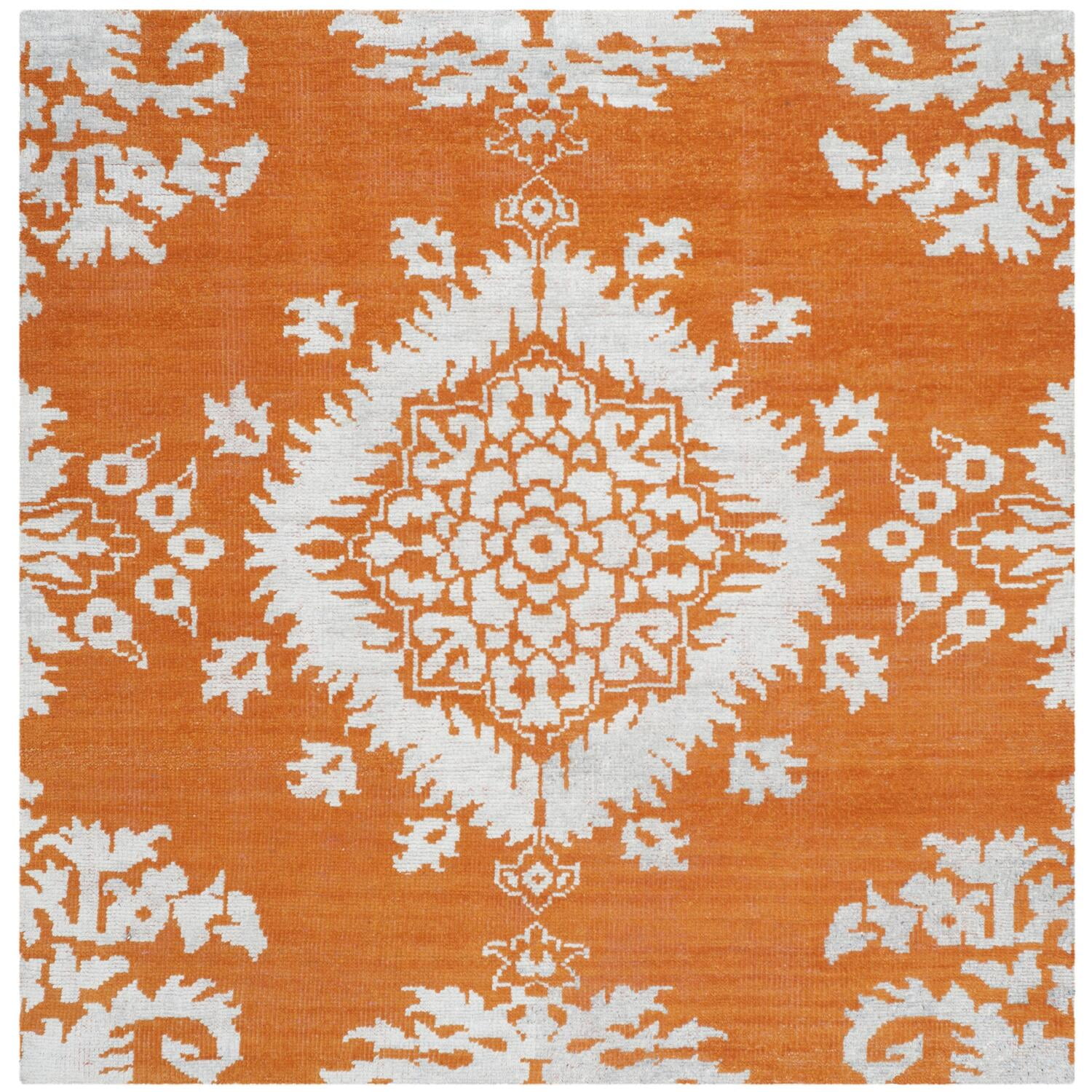 Stone Wash 6' Square Hand-Knotted Wool and Viscose Rug
