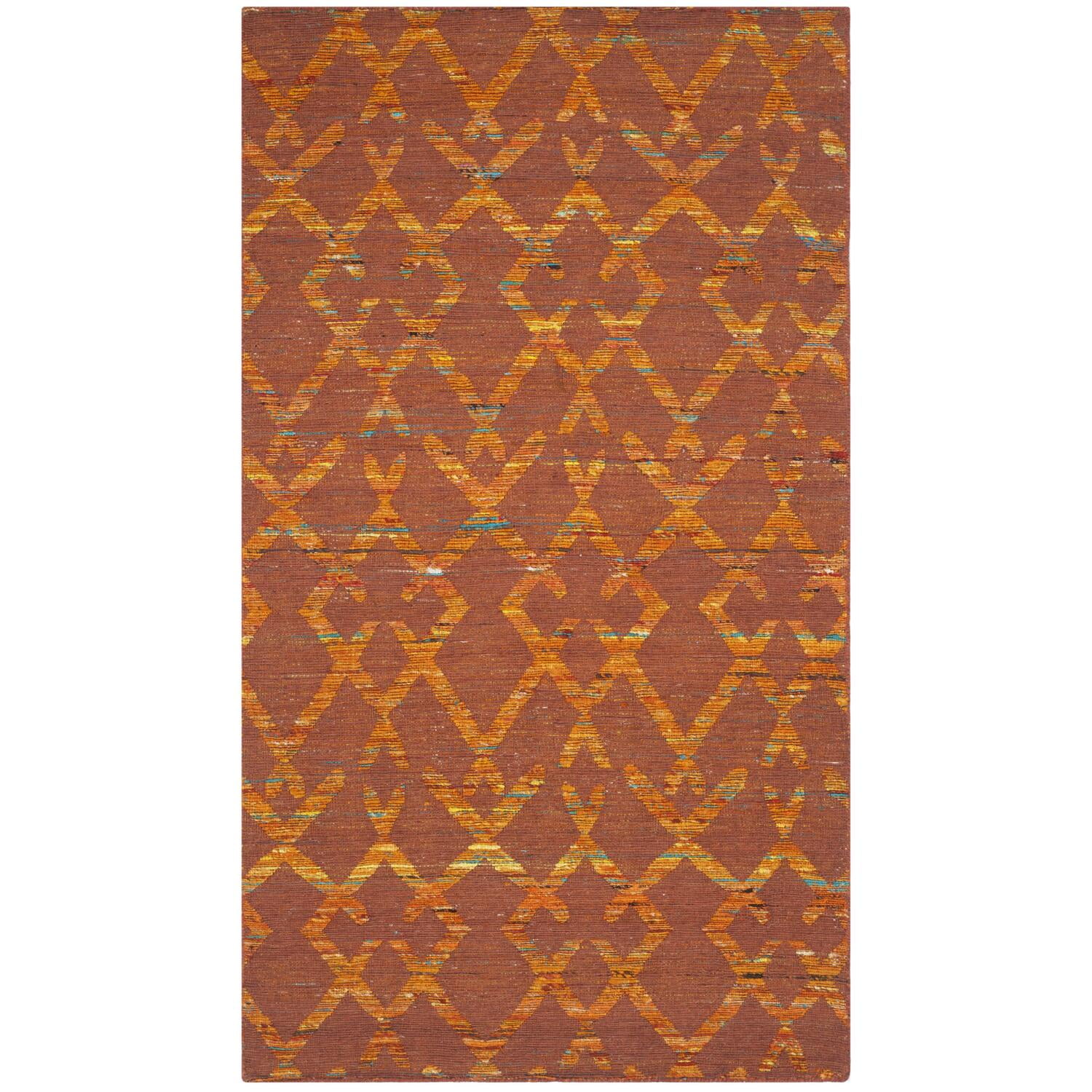 Rust and Gold Handwoven Wool Geometric 3' x 5' Rug
