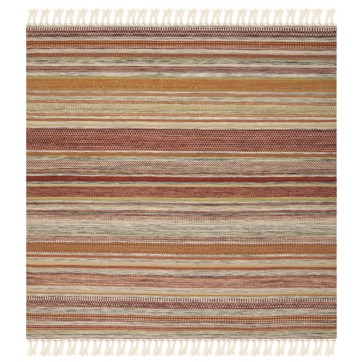 84" Ivory and Beige Striped Wool Kilim Square Rug