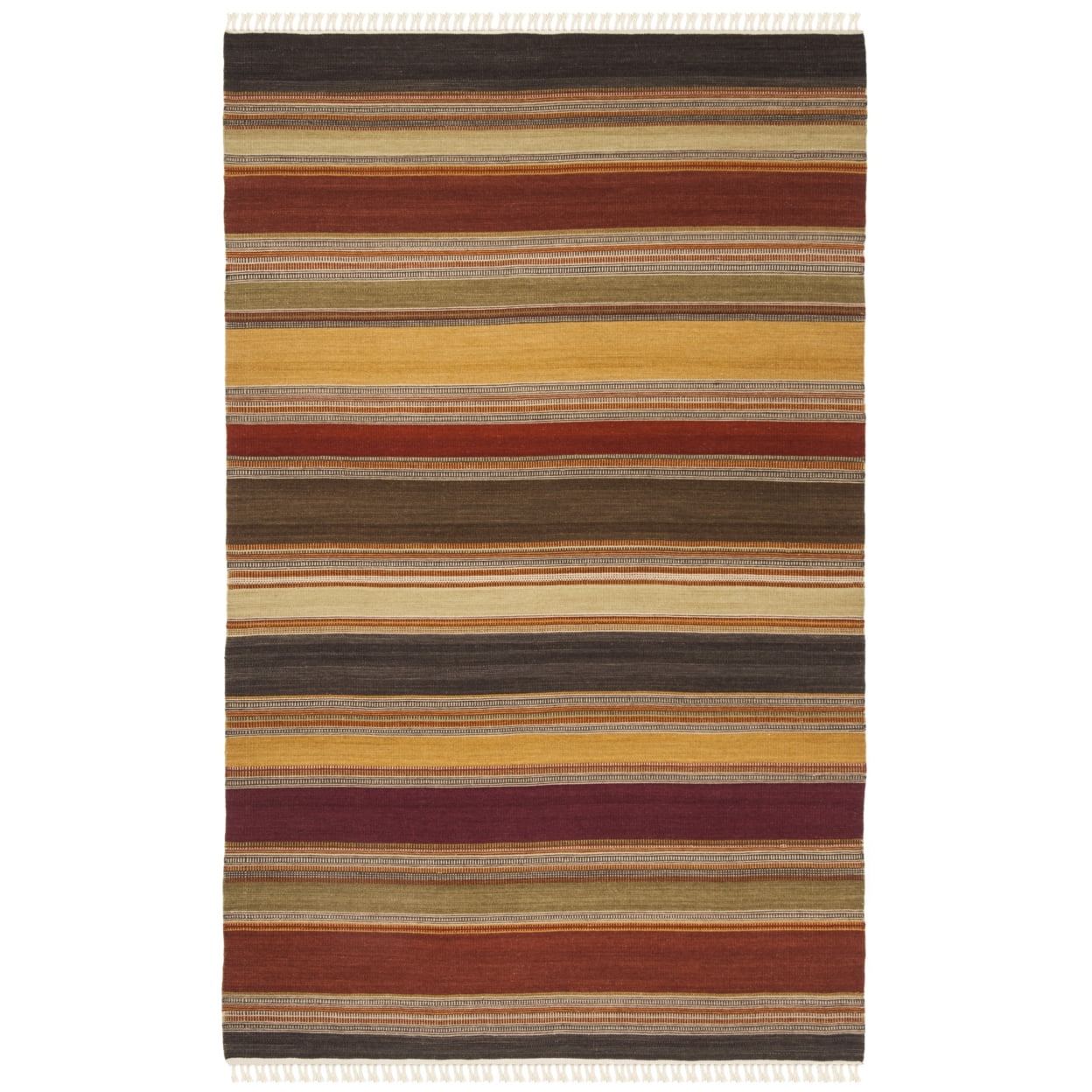 Handmade Red and Gold Striped Wool Kilim Rug 4' x 6'