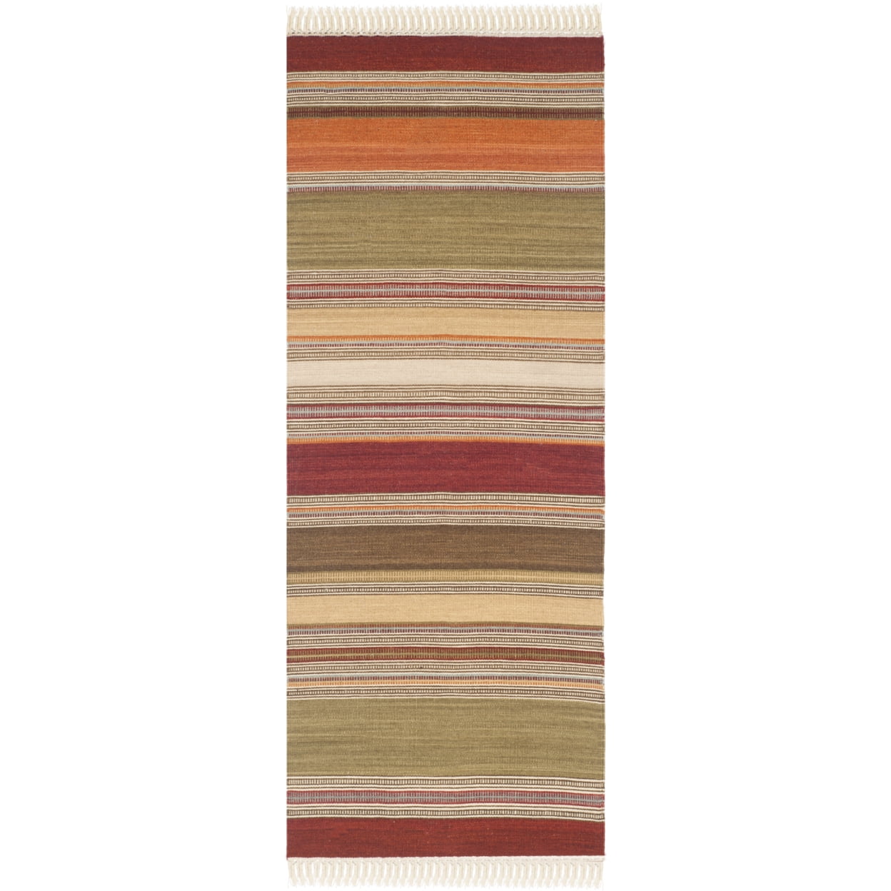 Handmade Red and Green Striped Wool Runner Rug