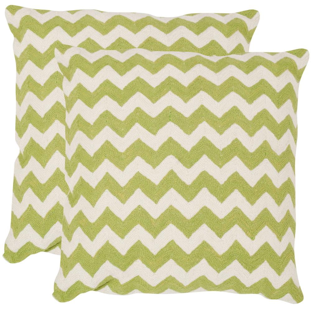 Lime Green and White Embroidered Cotton Throw Pillows, Set of 2