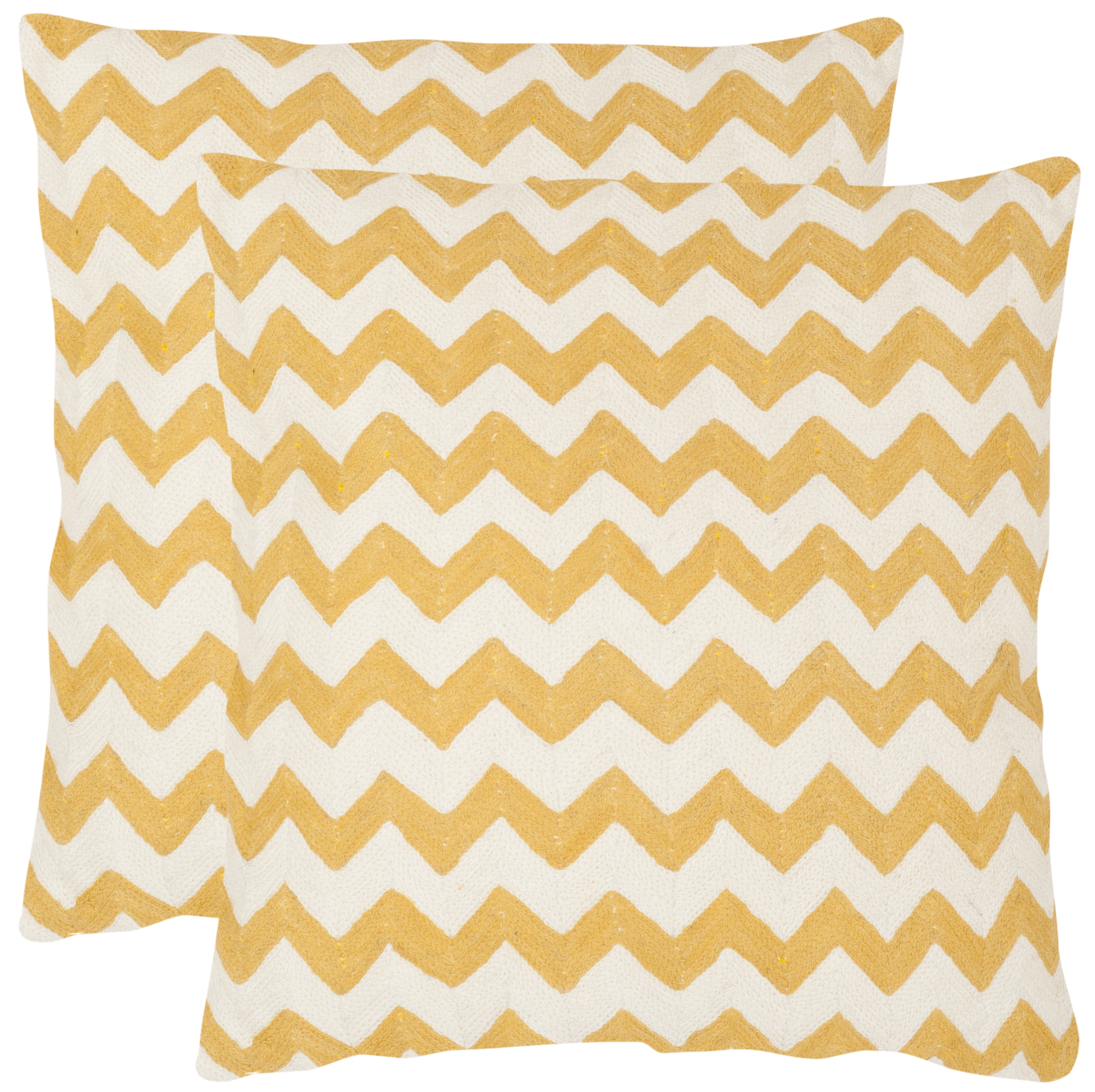 Mustard and Beige Embroidered Cotton Square Pillow Set
