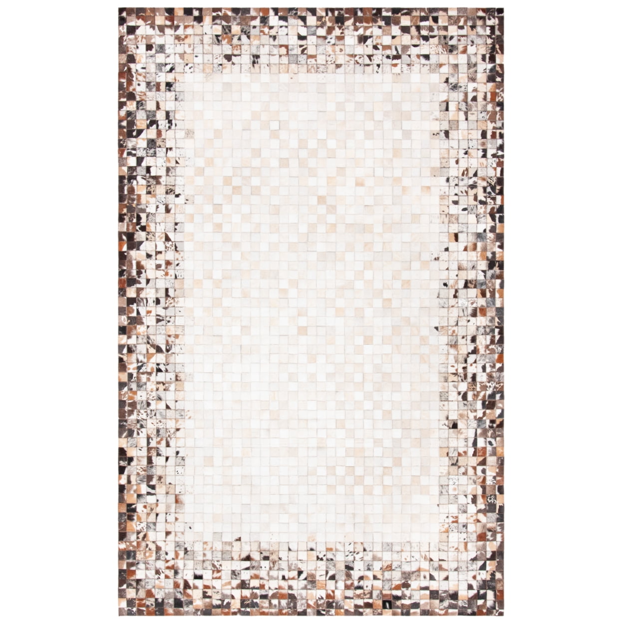 Hand-Knotted Beige and Brown Geometric Cowhide Area Rug
