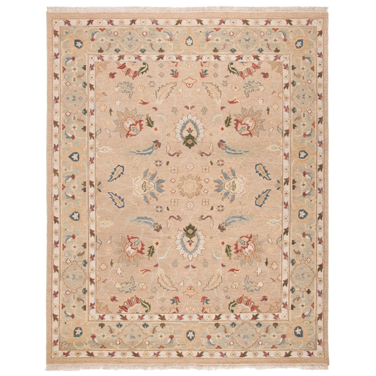 Ivory and Green Wool Flat Woven 8' x 10' Area Rug