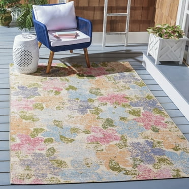 Safavieh Summer Alys Outdoor Floral Distressed Area Rug, Blue/Pink, 5'3" x 7'6"