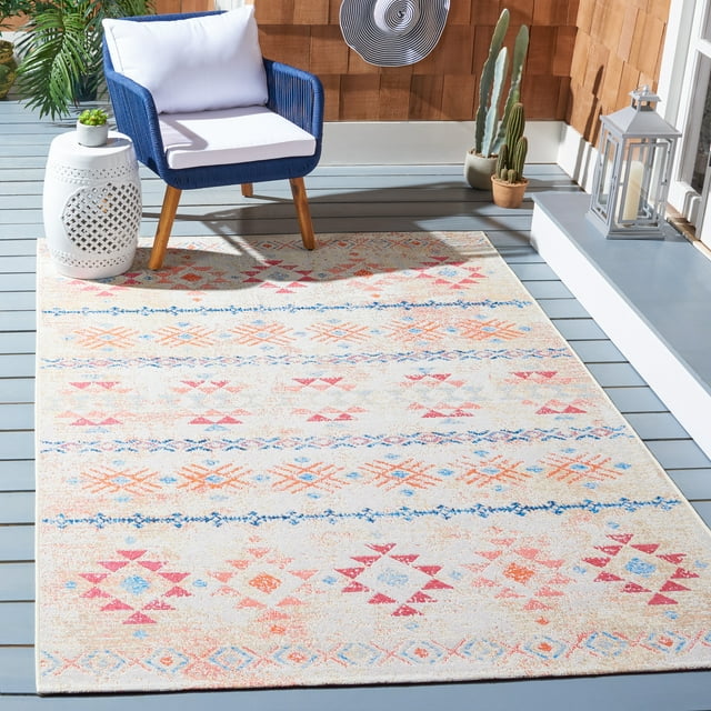 Safavieh Summer Donella Outdoor Boho Distressed Area Rug, Ivory/Red, 5'3" x 7'6"