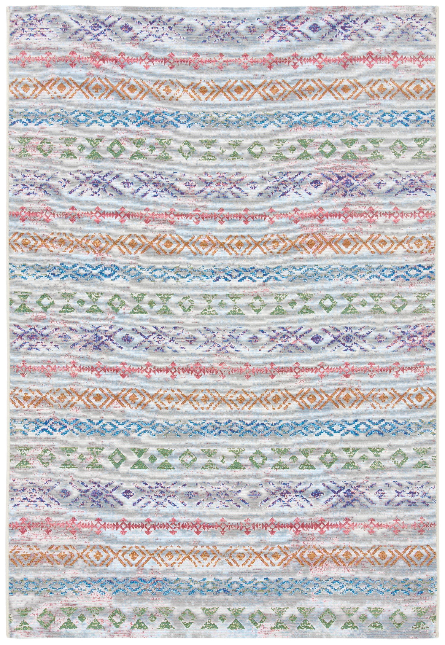 Safavieh Summer Joella Outdoor Geometric Striped Area Rug, Ivory/Blue, 6'6" x 9'4"