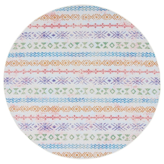 Safavieh Summer Joella Outdoor Geometric Striped Area Rug, Ivory/Blue, 6'7" x 6'7" Round