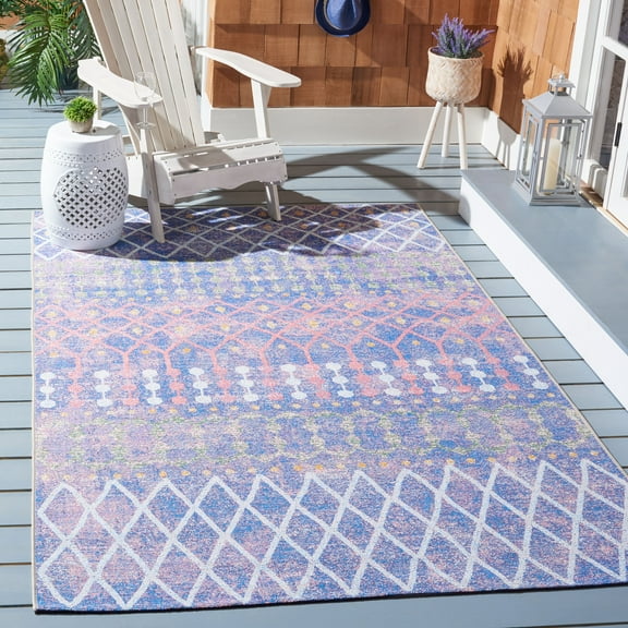 Safavieh Summer Merrill Outdoor Geometric Distressed Area Rug, Blue/Light Blue, 5'3" x 7'6"