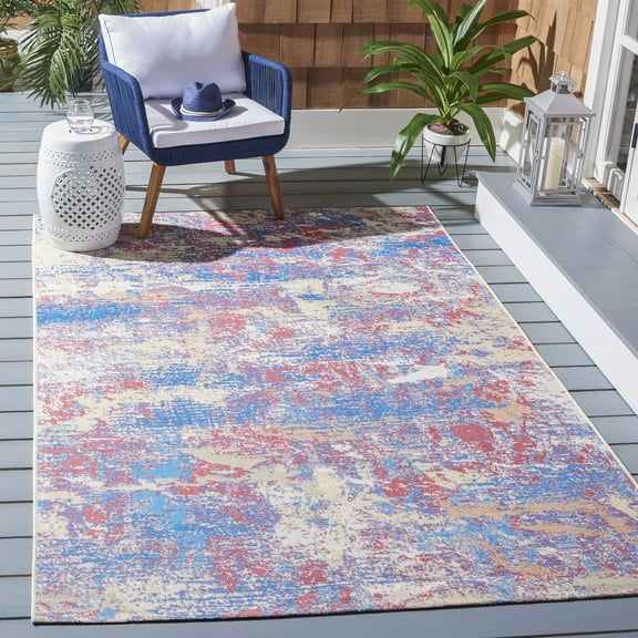Safavieh Summer Portmont Outdoor Abstract Distressed Area Rug, Blue/Red, 8' x 10'5"