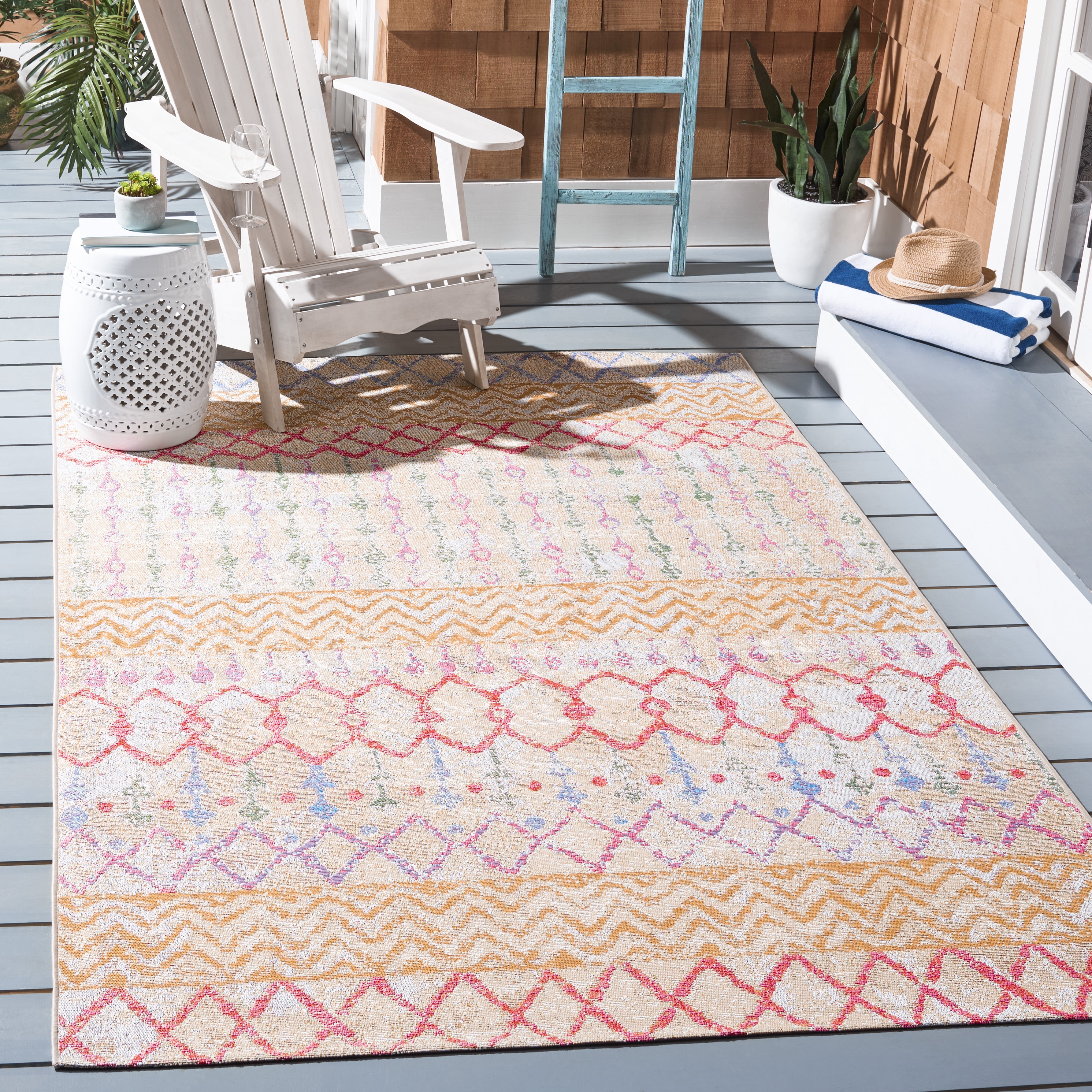 Summer Multicolor Flat Woven Synthetic Indoor Outdoor Rug