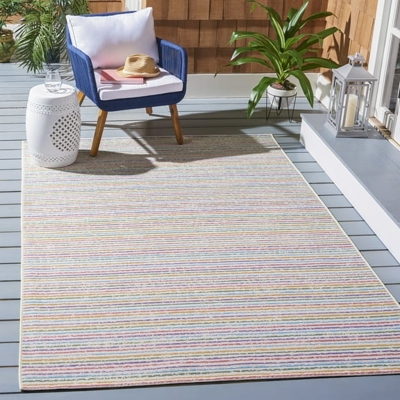 Safavieh Summer Tracy Outdoor Striped Distressed Area Rug, Ivory/Blue, 5'3" x 7'6"