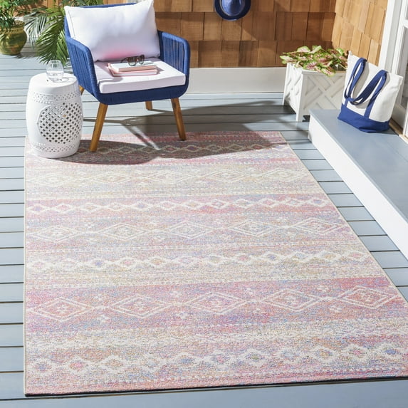 Safavieh Summer Zoja Outdoor Geometric Distressed Area Rug, Ivory/Pink, 5'3" x 7'6"