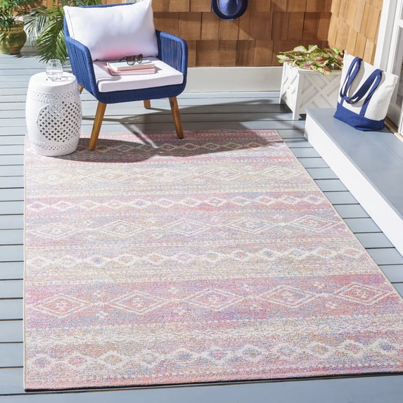 Safavieh Summer Zoja Outdoor Geometric Distressed Area Rug, Ivory/Pink, 6'6" x 9'4"
