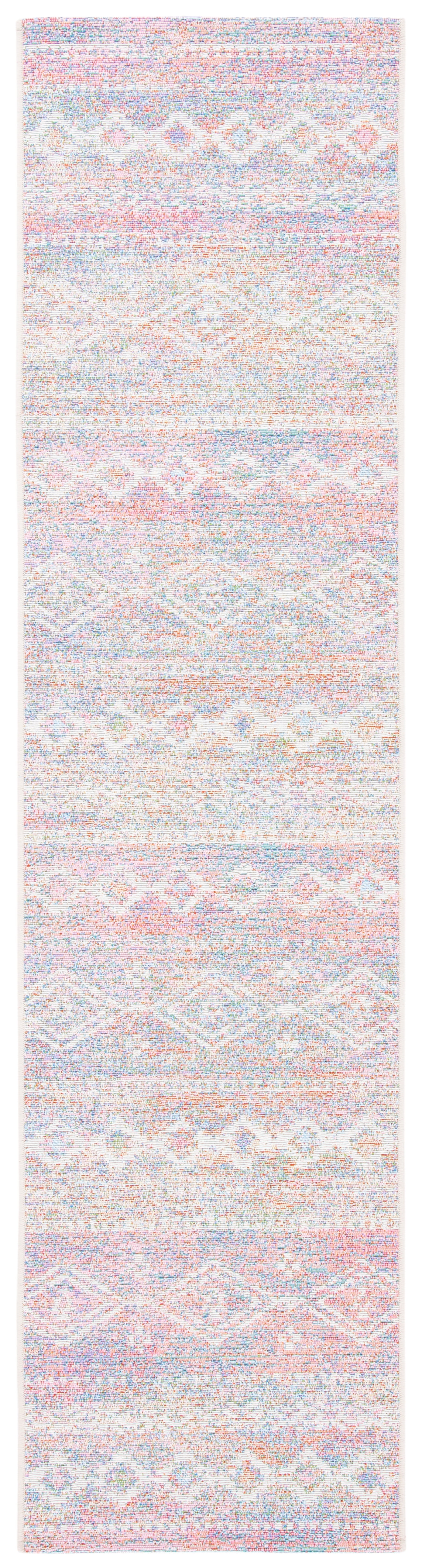 Safavieh Summer Zoja Outdoor Geometric Distressed Runner, Ivory/Pink, 2' x 8'