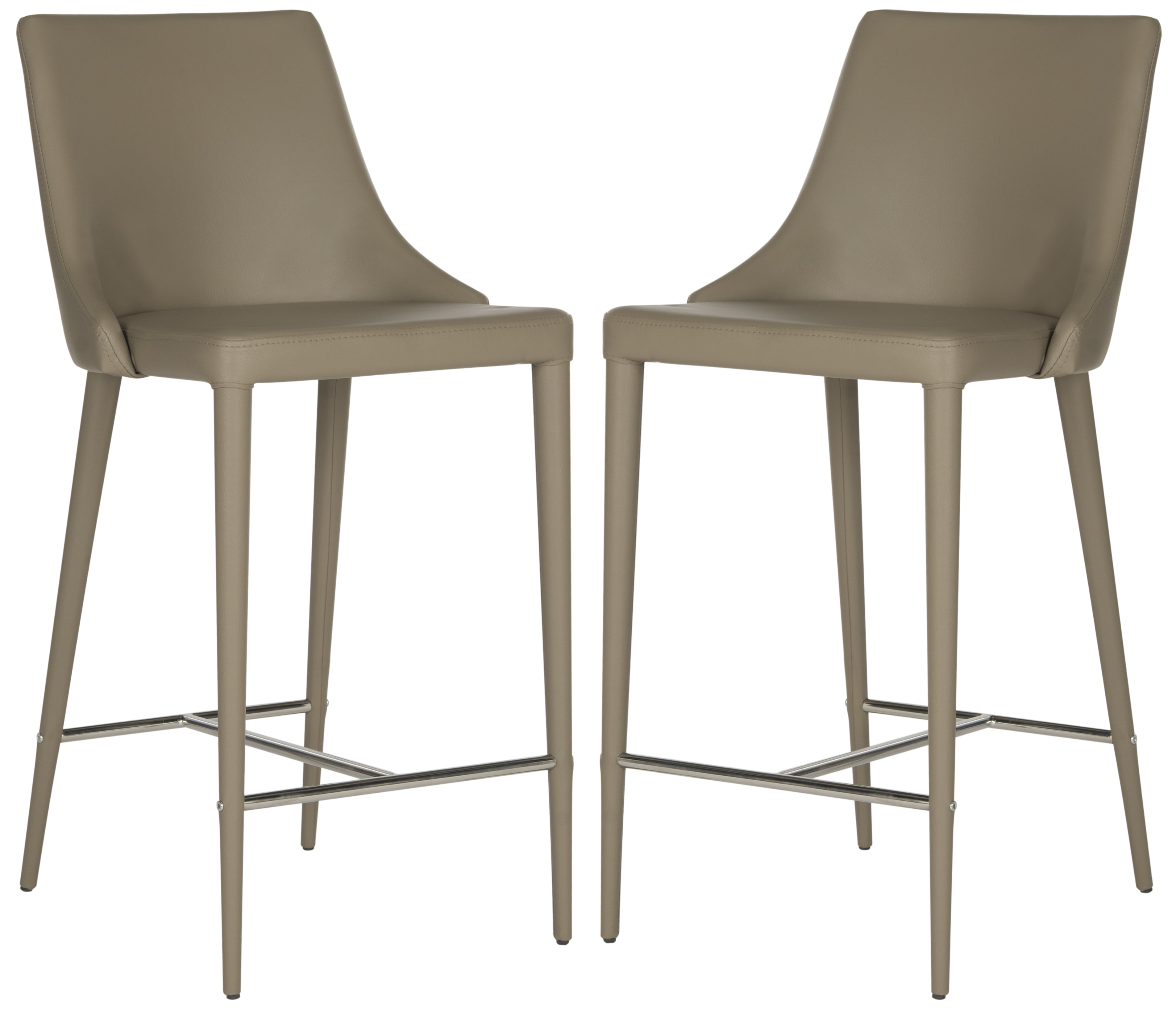 Taupe Leather Counter Stool with Chrome Legs (Set of 2)