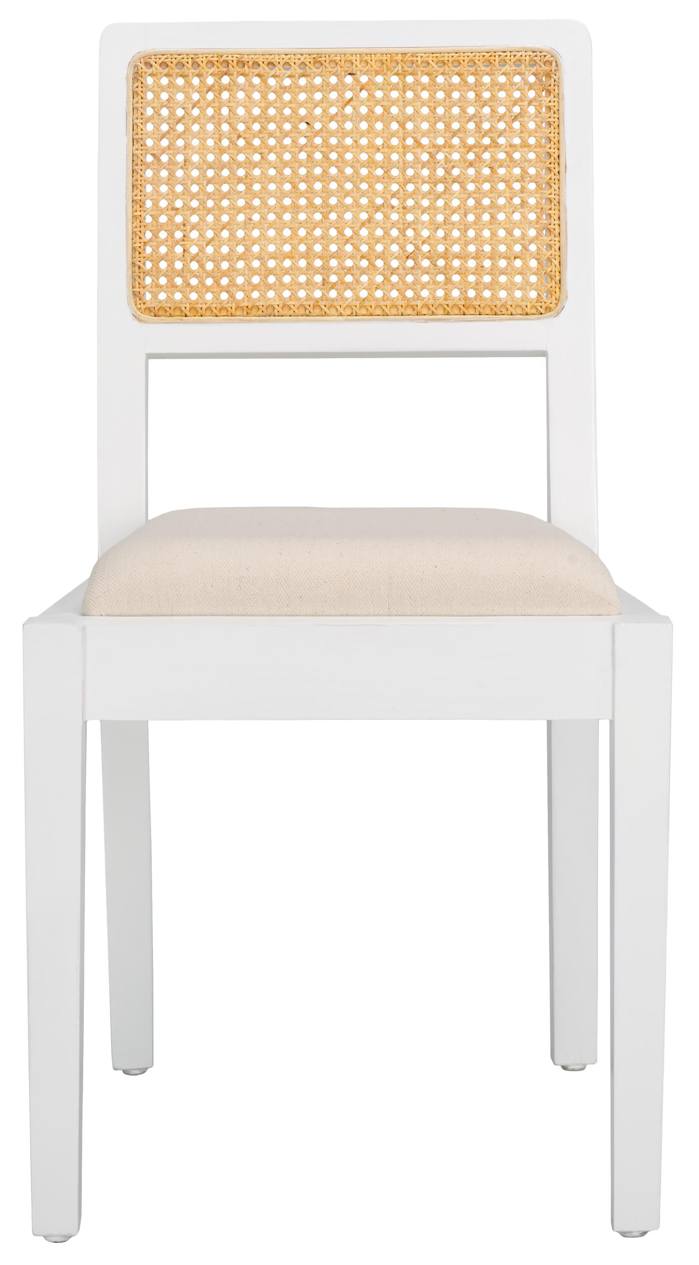 Suzetta White and Natural Pine Wood Side Chair with Rattan Backrest