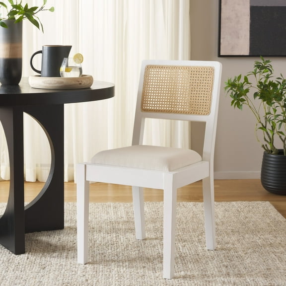 Safavieh Suzetta Scandinavian Wood and Rattan Dining Side Chairs, White / Natural