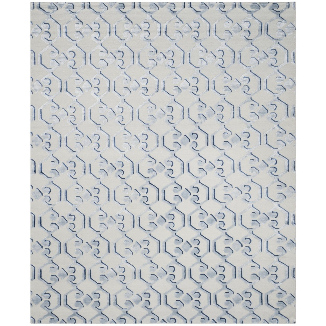 Hand-Knotted Blue and Ivory Geometric Wool Rug, 6' x 9'