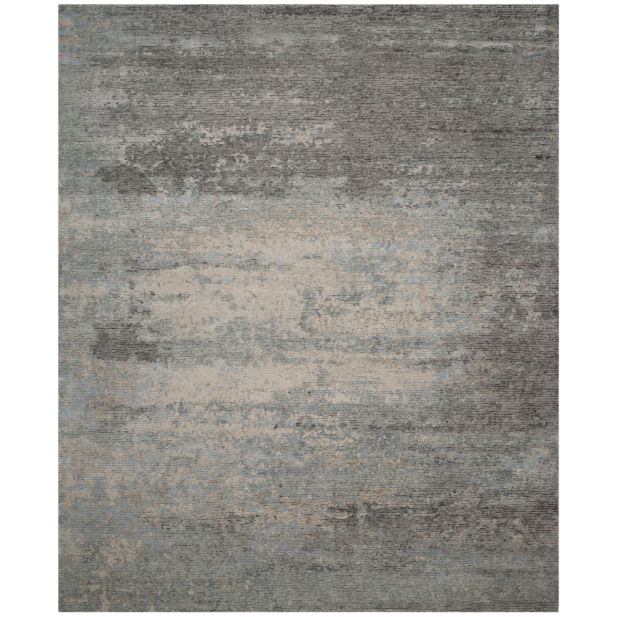 Hand-Knotted Blue and Silver Abstract Wool 8' x 10' Rug