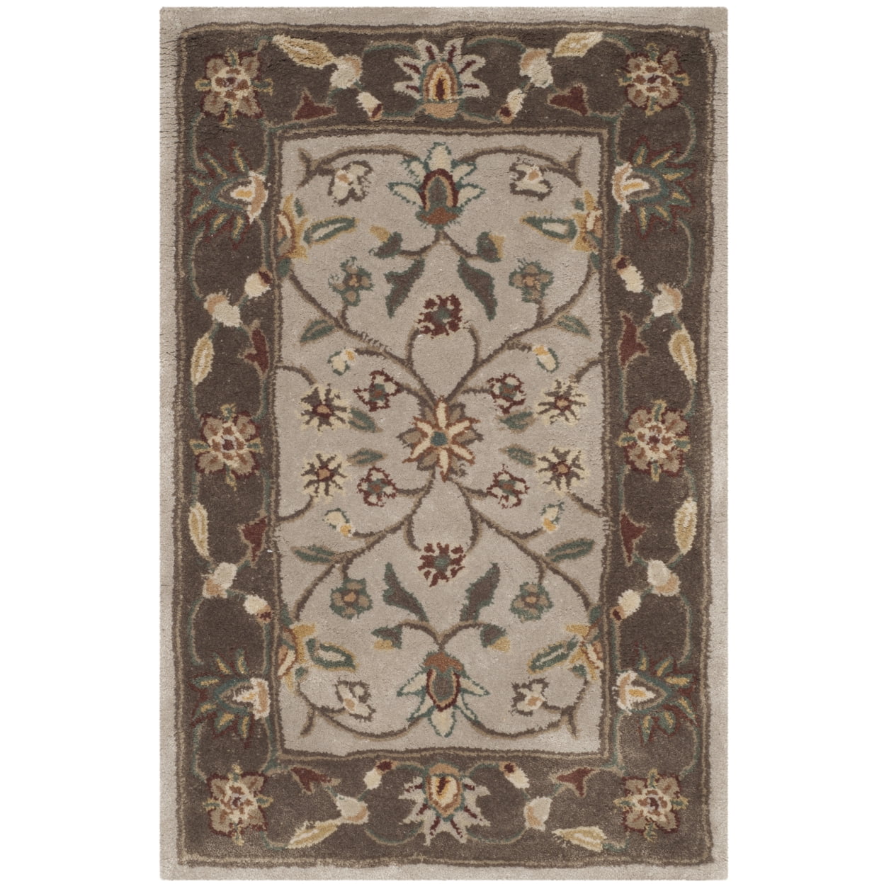 Ivory and Taupe Hand-Knotted Wool Area Rug 3' x 5'