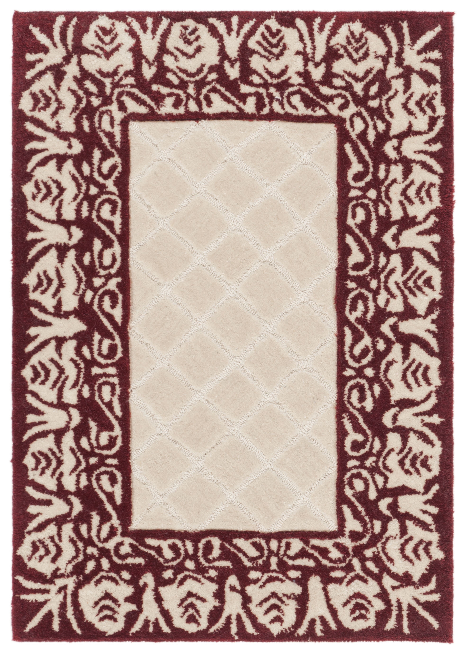 Red and Beige Hand-Hooked Wool Rectangular Rug