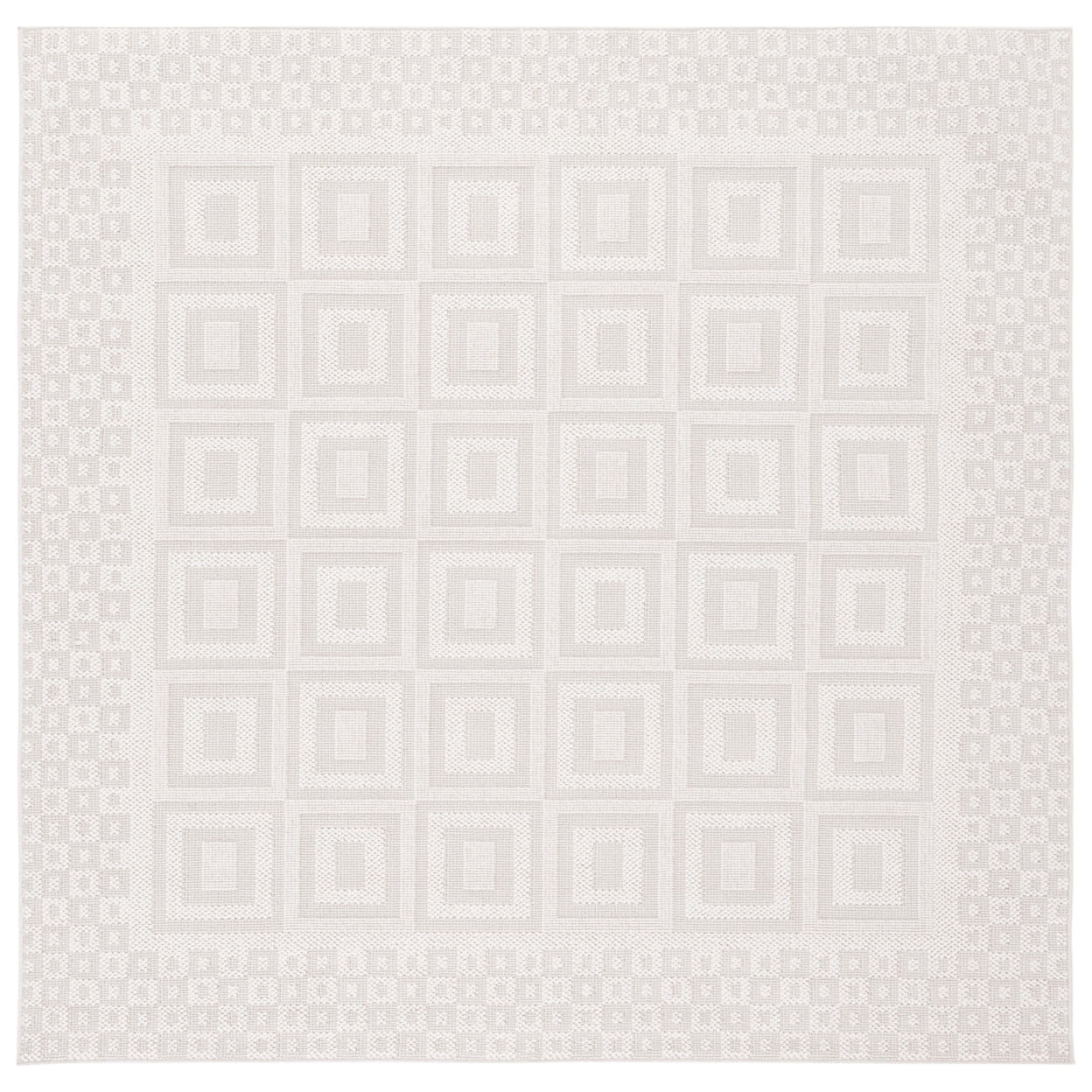 Ivory Geometric Square Easy Care Synthetic Area Rug