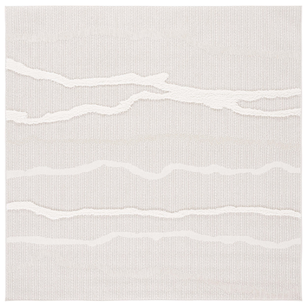 Scandinavian-Inspired Ivory & Beige Geometric Flatweave Square Rug - 6'7"