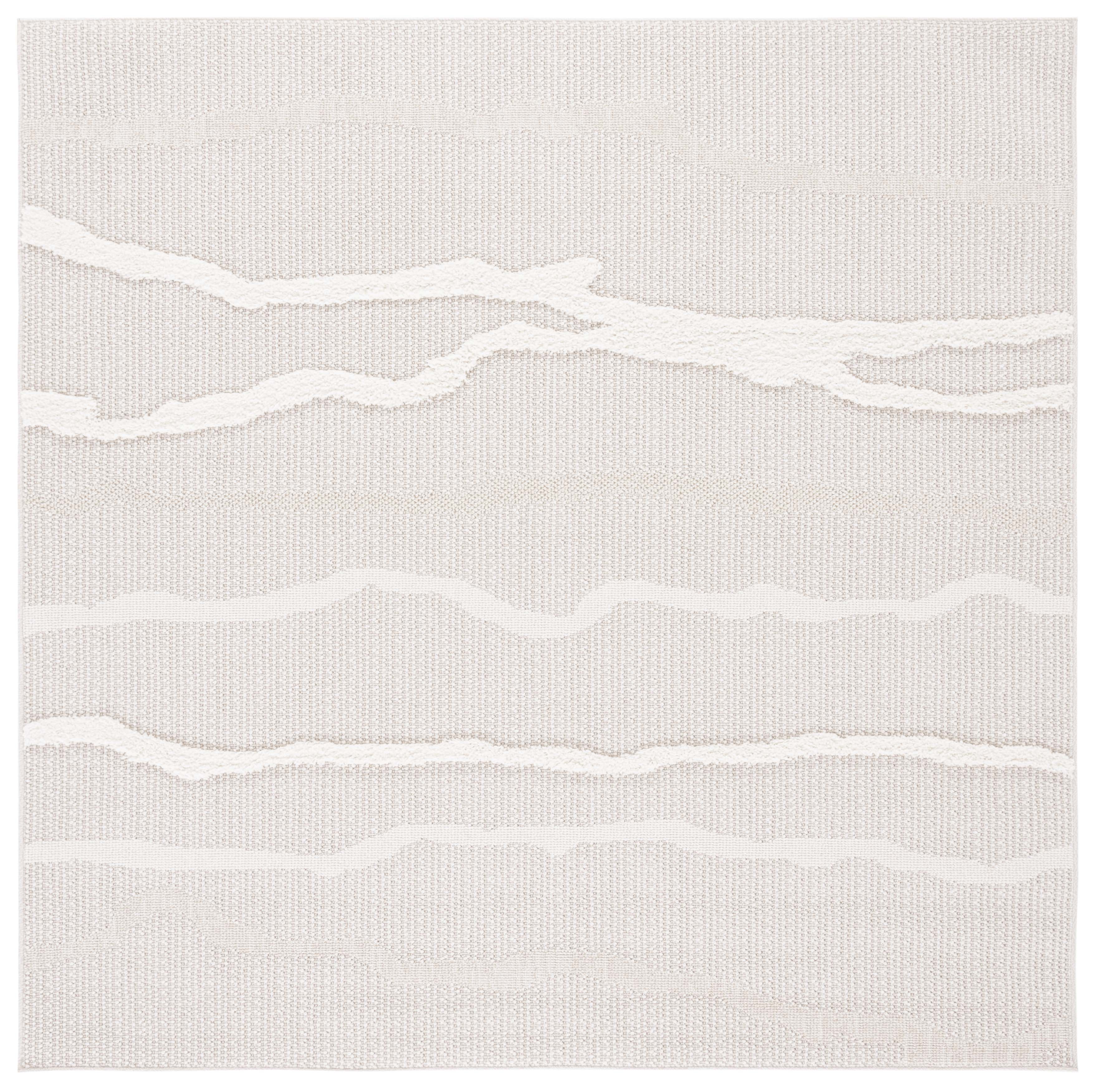 Scandinavian-Inspired Ivory & Beige Geometric Flatweave Square Rug - 6'7"