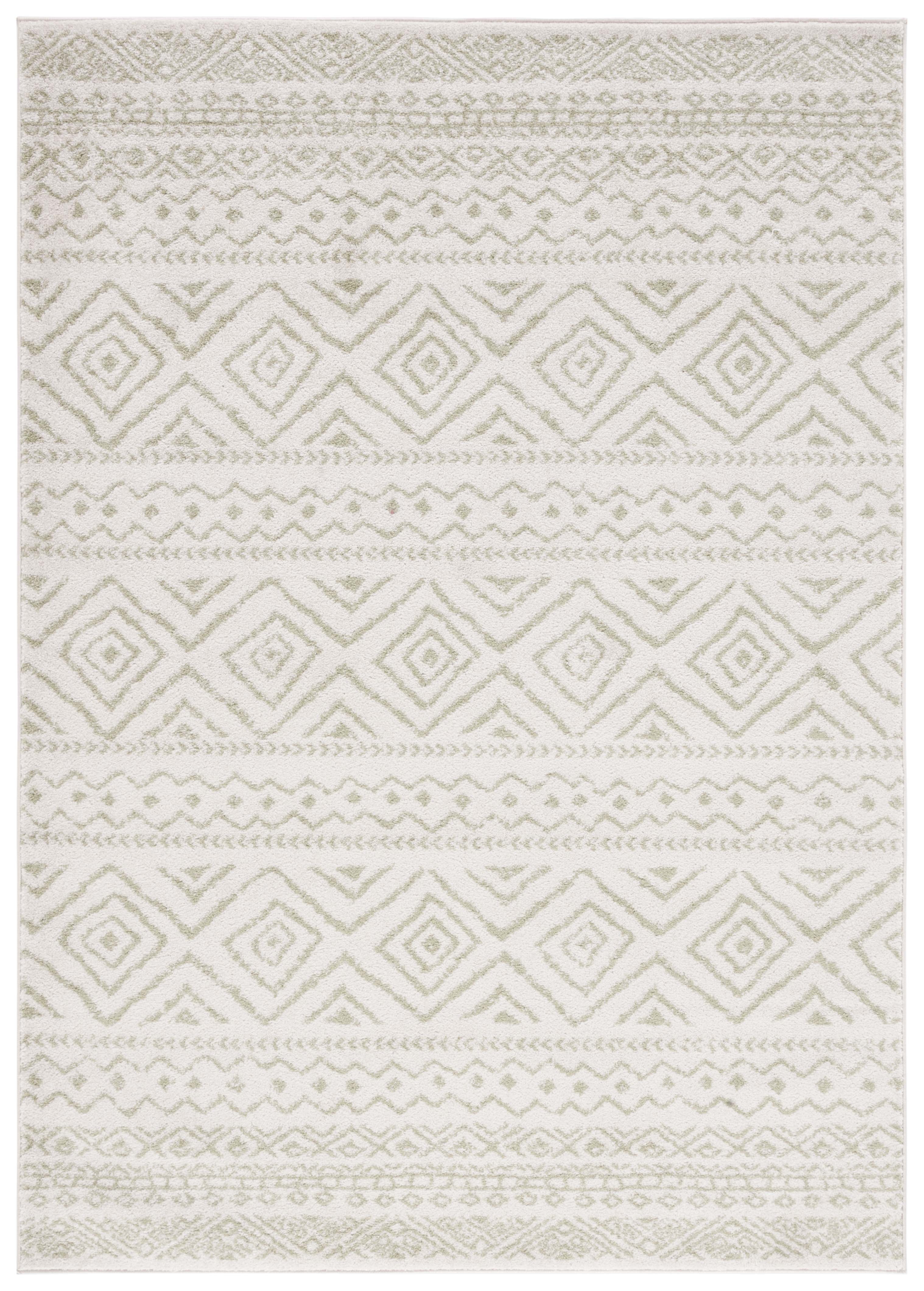 Ivory and Sage Round Oriental Stain-Resistant Synthetic Rug