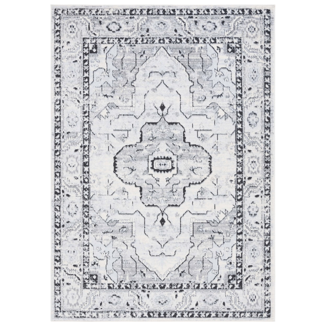 Tulum Ivory and Charcoal Square Synthetic Area Rug