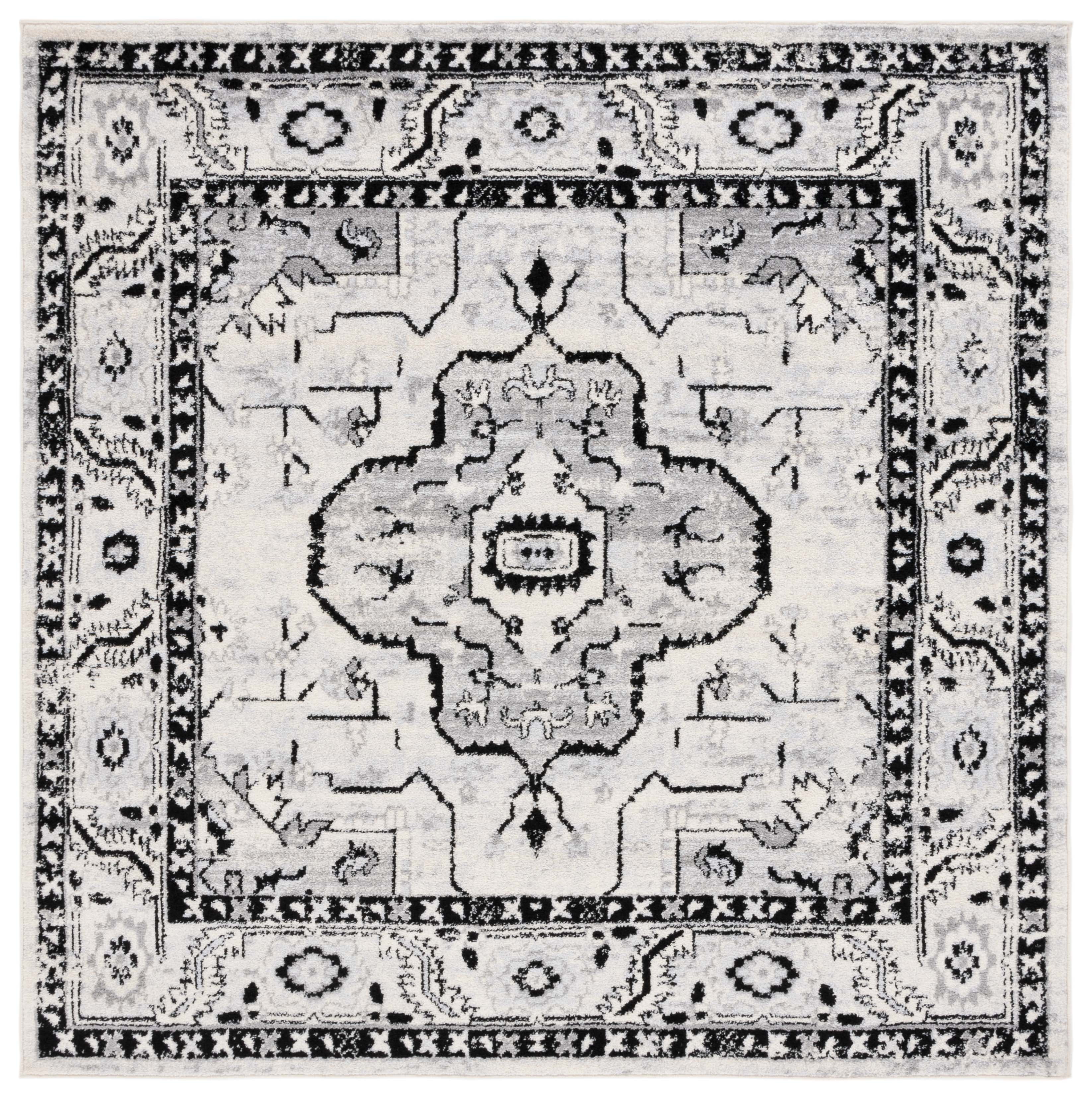 Tulum Ivory and Charcoal Square Synthetic Area Rug