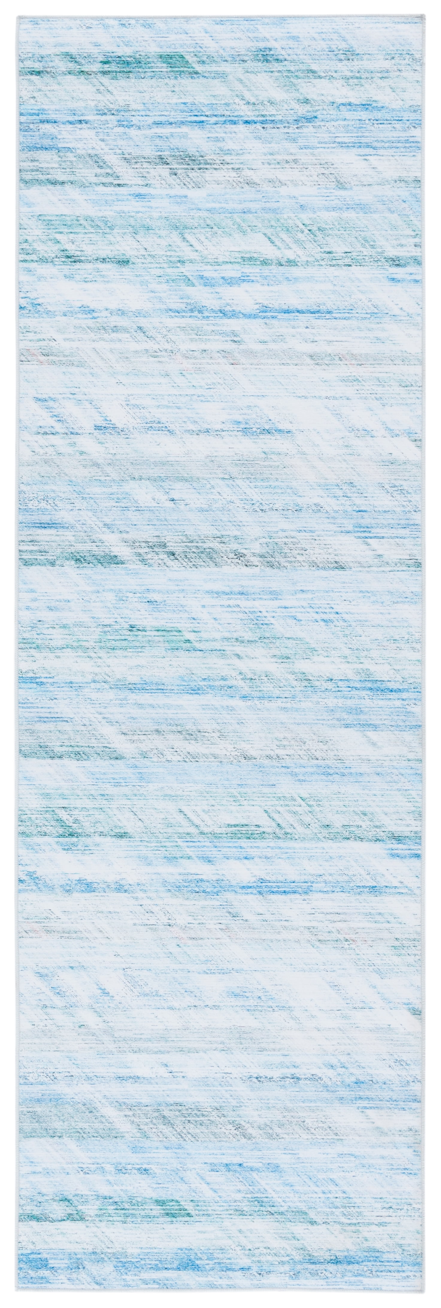 Tacoma Gray and Aqua Machine Washable Synthetic Runner Rug