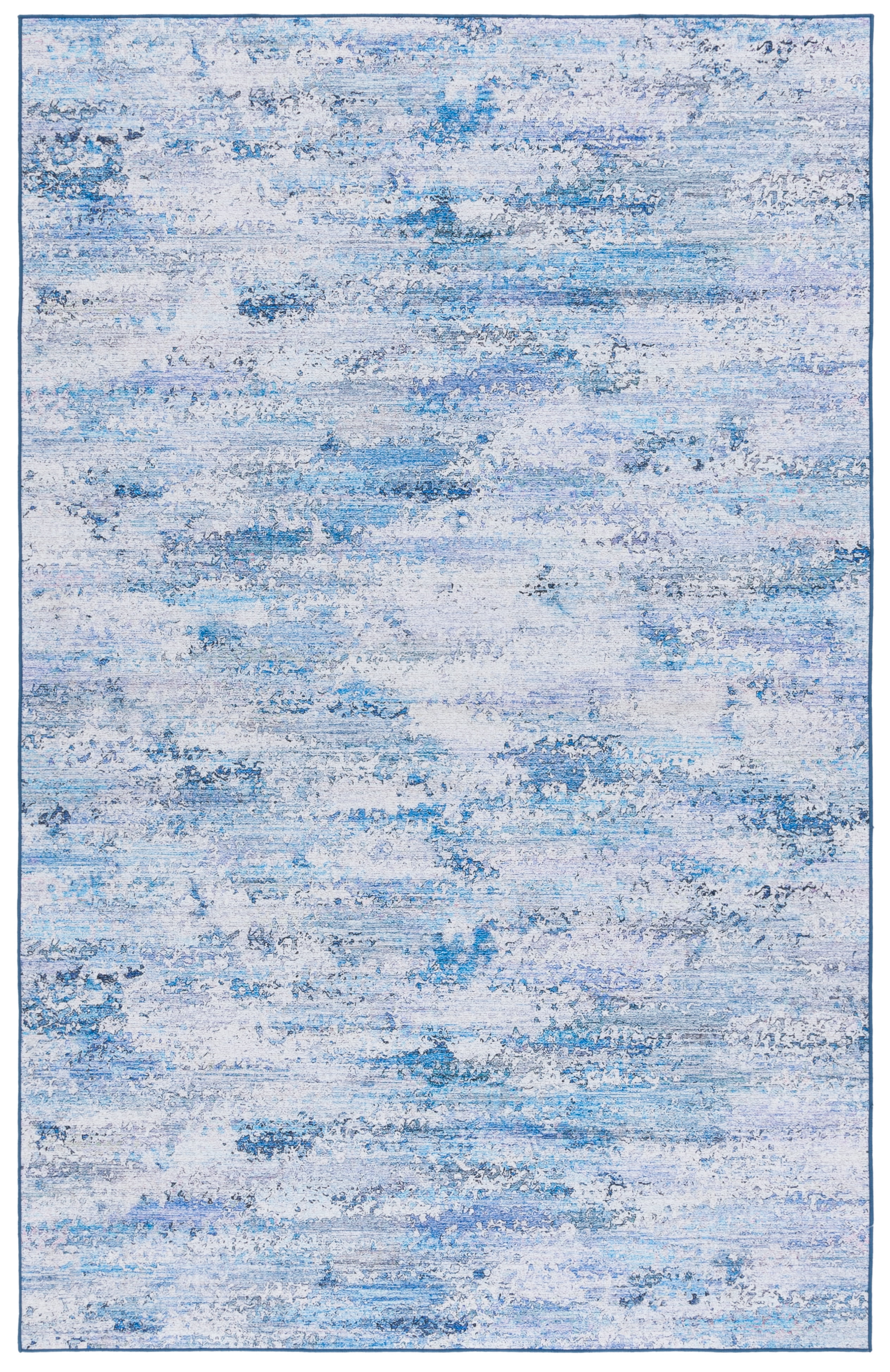 4' x 6' Blue Abstract Synthetic Washable Area Rug