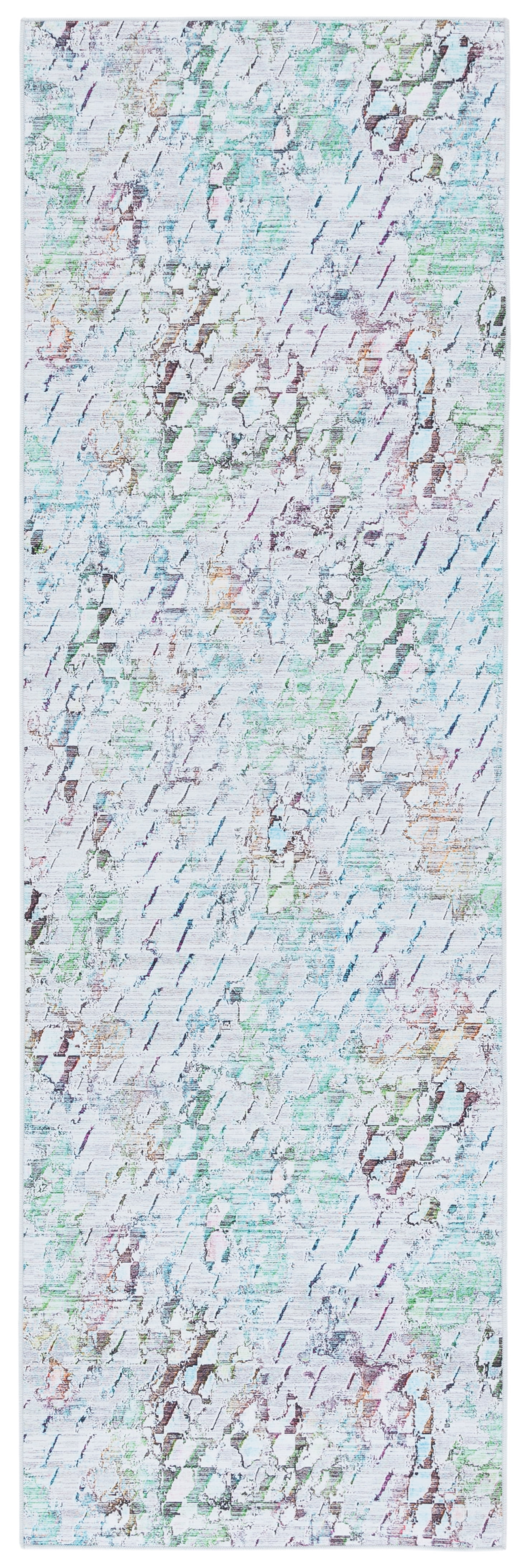 Tacoma Grey and Green Abstract Washable Runner Rug