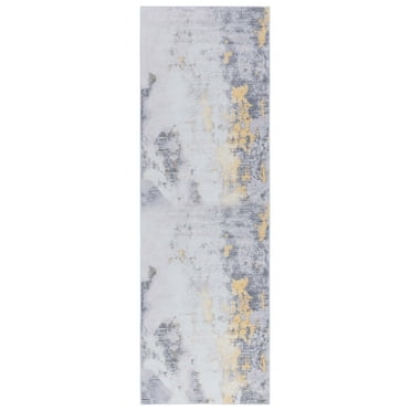 SAFAVIEH Tacoma Eliot Abstract Machine Washable Runner Rug, Grey/Gold, 2'6" x 14'